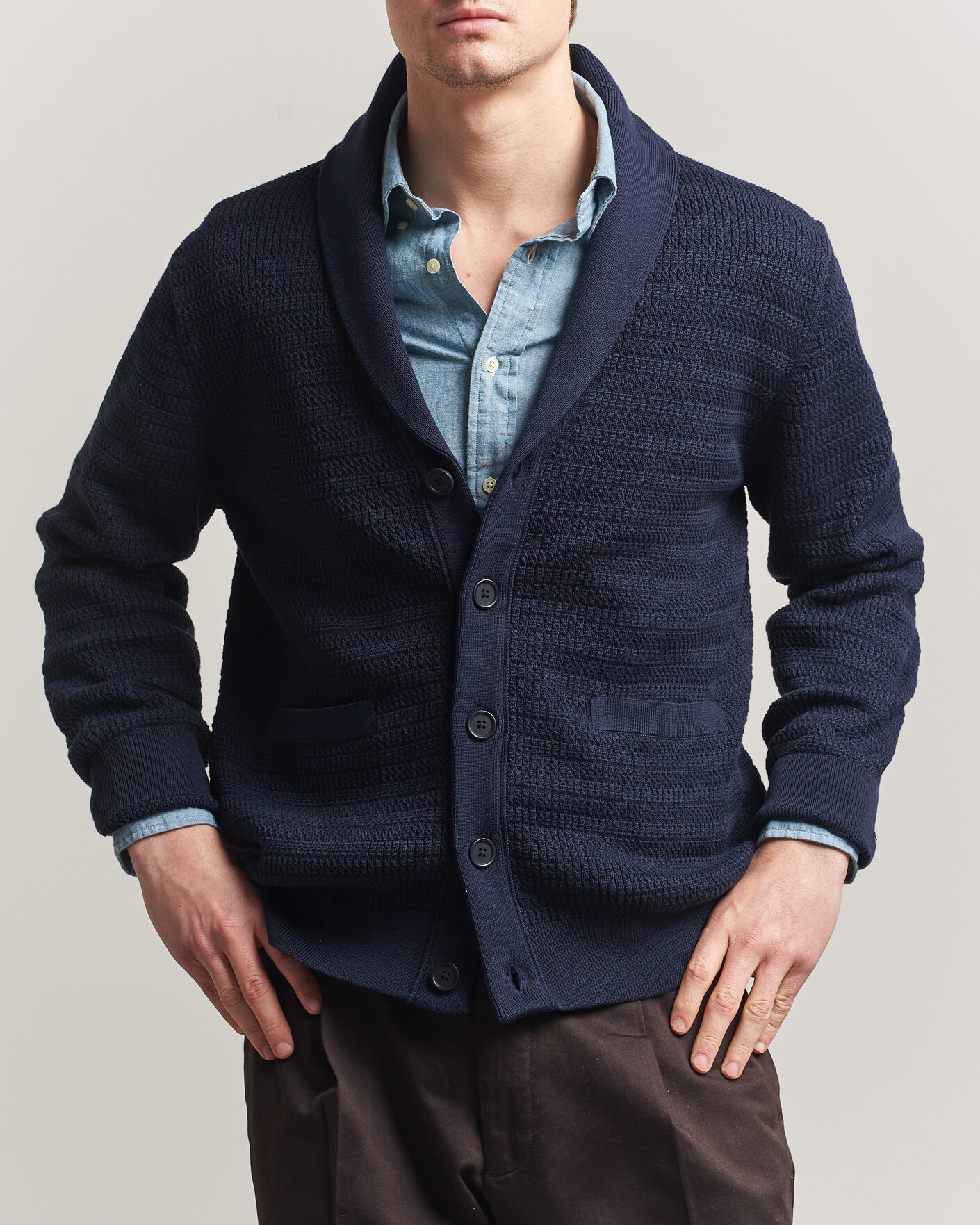 Hombres | Jerséis y prendas de punto | Gant | Heavy Knitted Shawl Collar Cardigan Evening Blue
