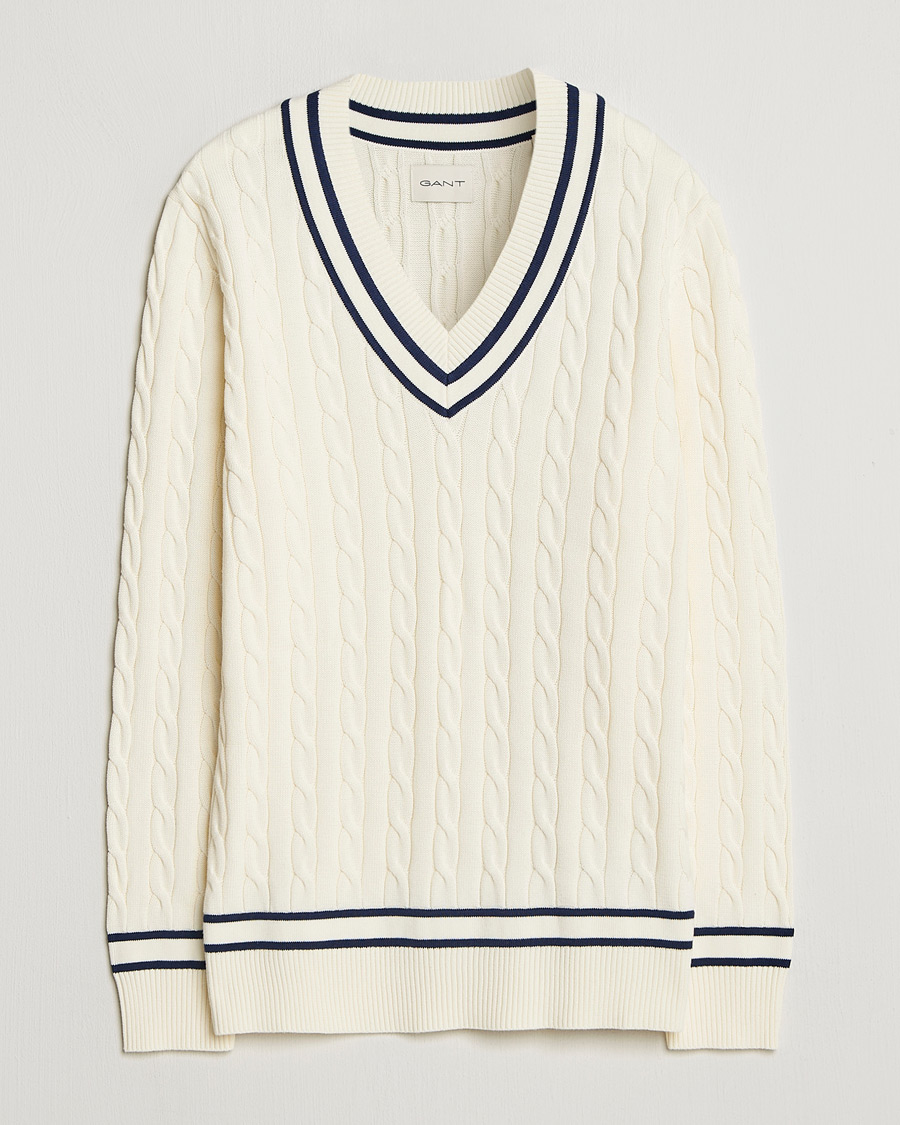 Hombres | Jerséis y prendas de punto | GANT | Cotton Cable Cricket Sweater Cream