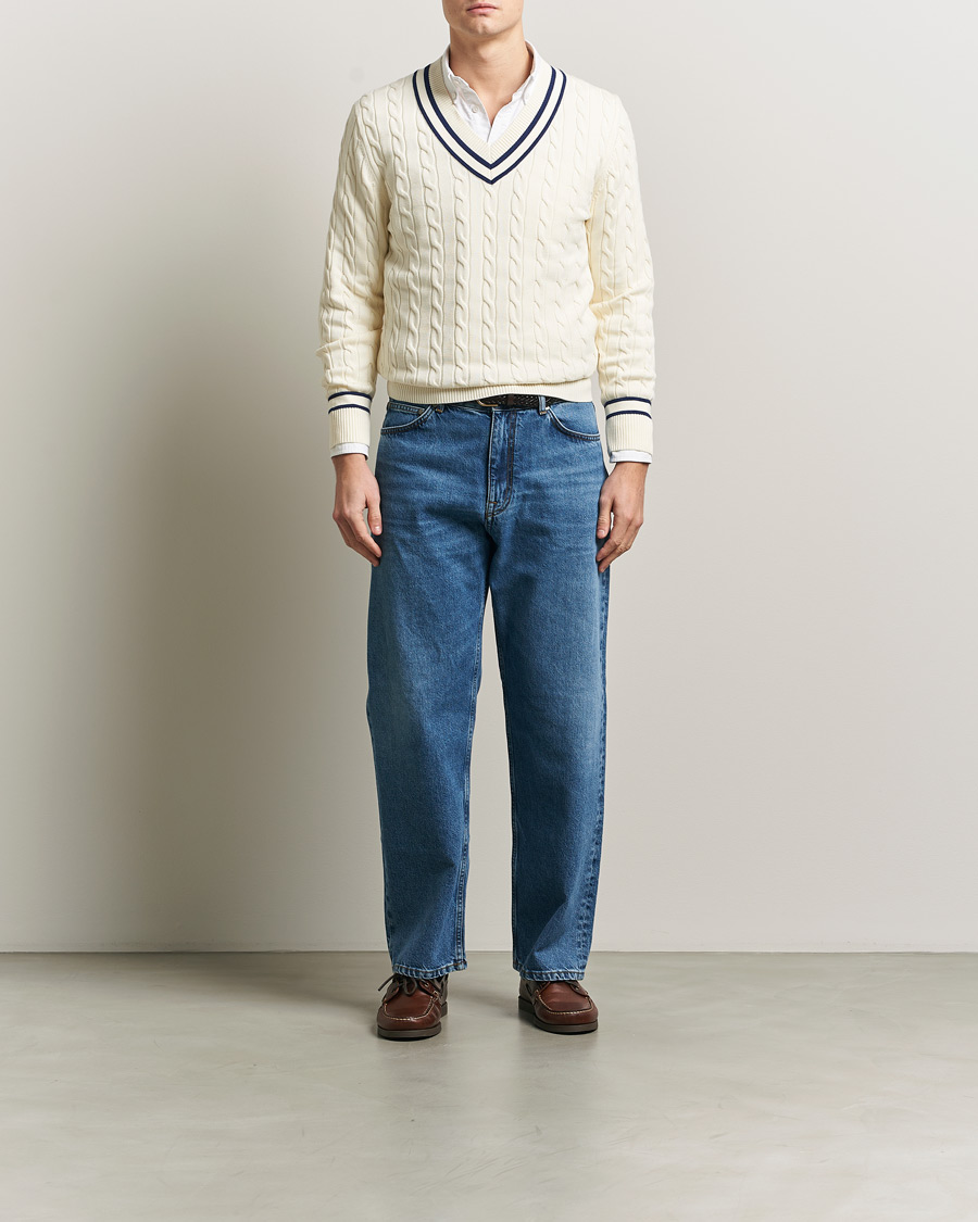 Hombres | Jerséis y prendas de punto | GANT | Cotton Cable Cricket Sweater Cream