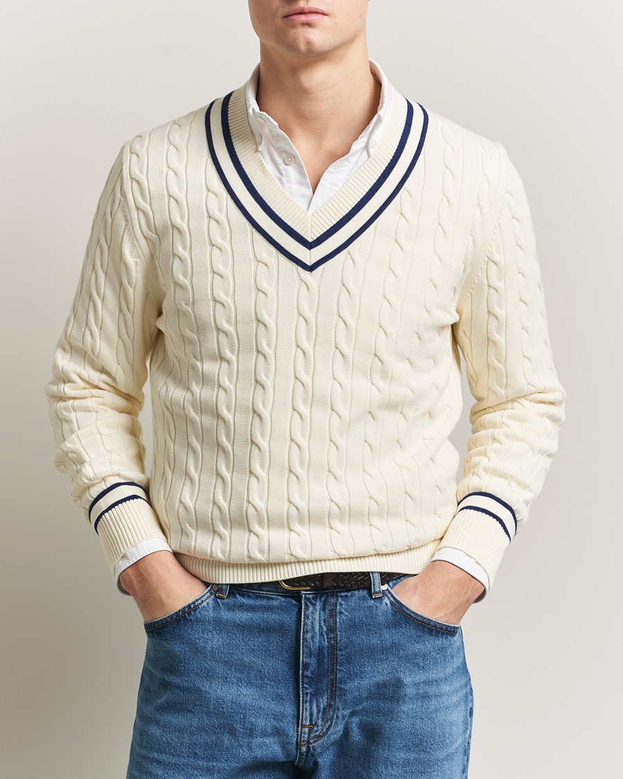 Hombres | Jerséis y prendas de punto | GANT | Cotton Cable Cricket Sweater Cream