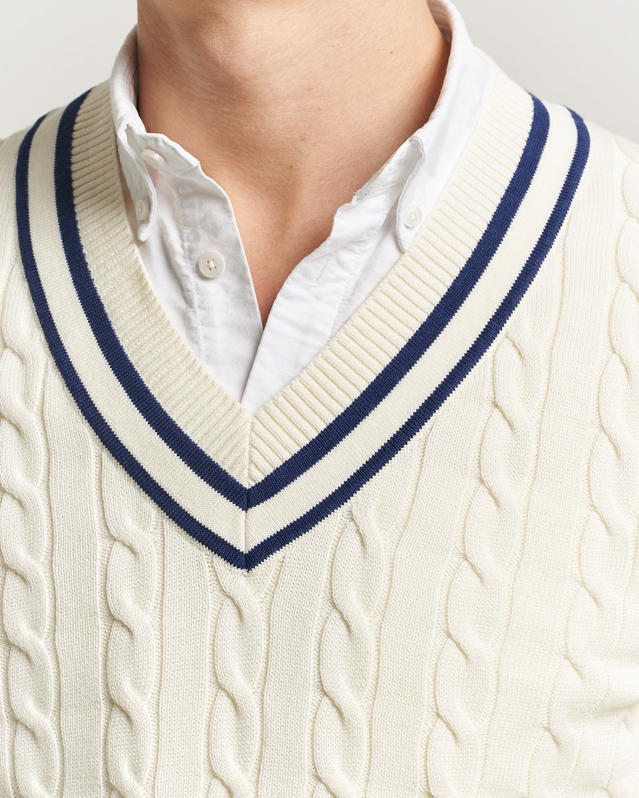 Hombres | Jerséis y prendas de punto | Gant | Cotton Cable Cricket Sweater Cream