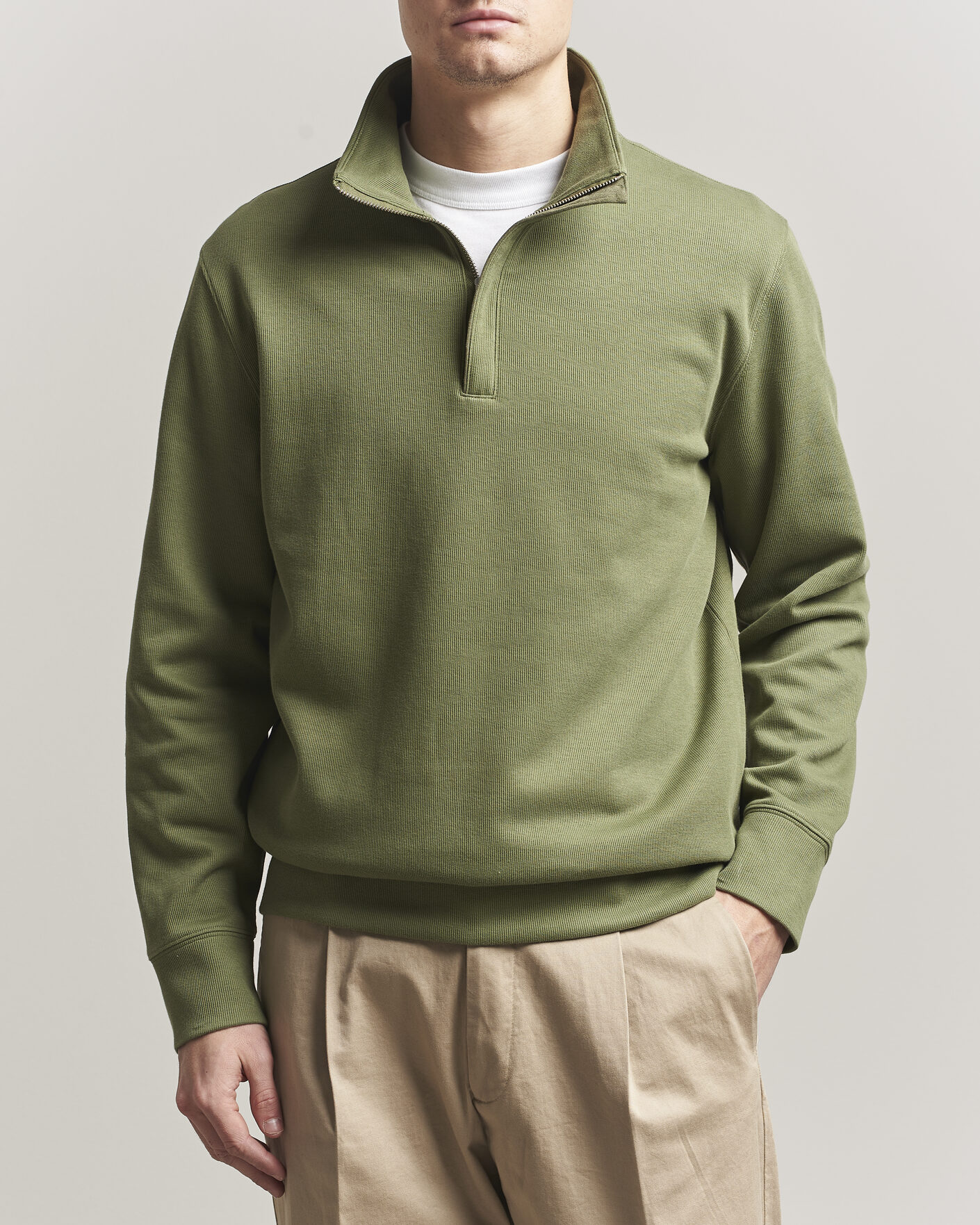 Hombres | Jerséis y prendas de punto | Gant | Light Sacker Rib Half Zip Dry Herb Green