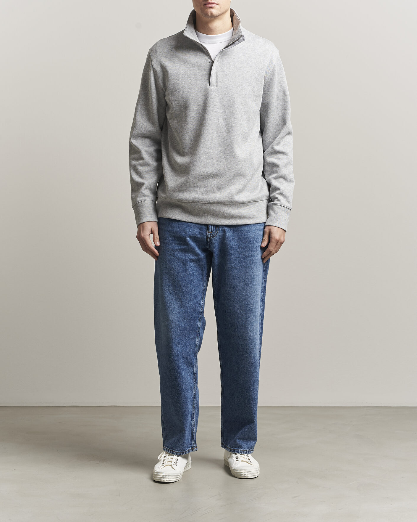 Hombres | Jerséis y prendas de punto | Gant | Light Sacker Rib Half Zip Grey Melange