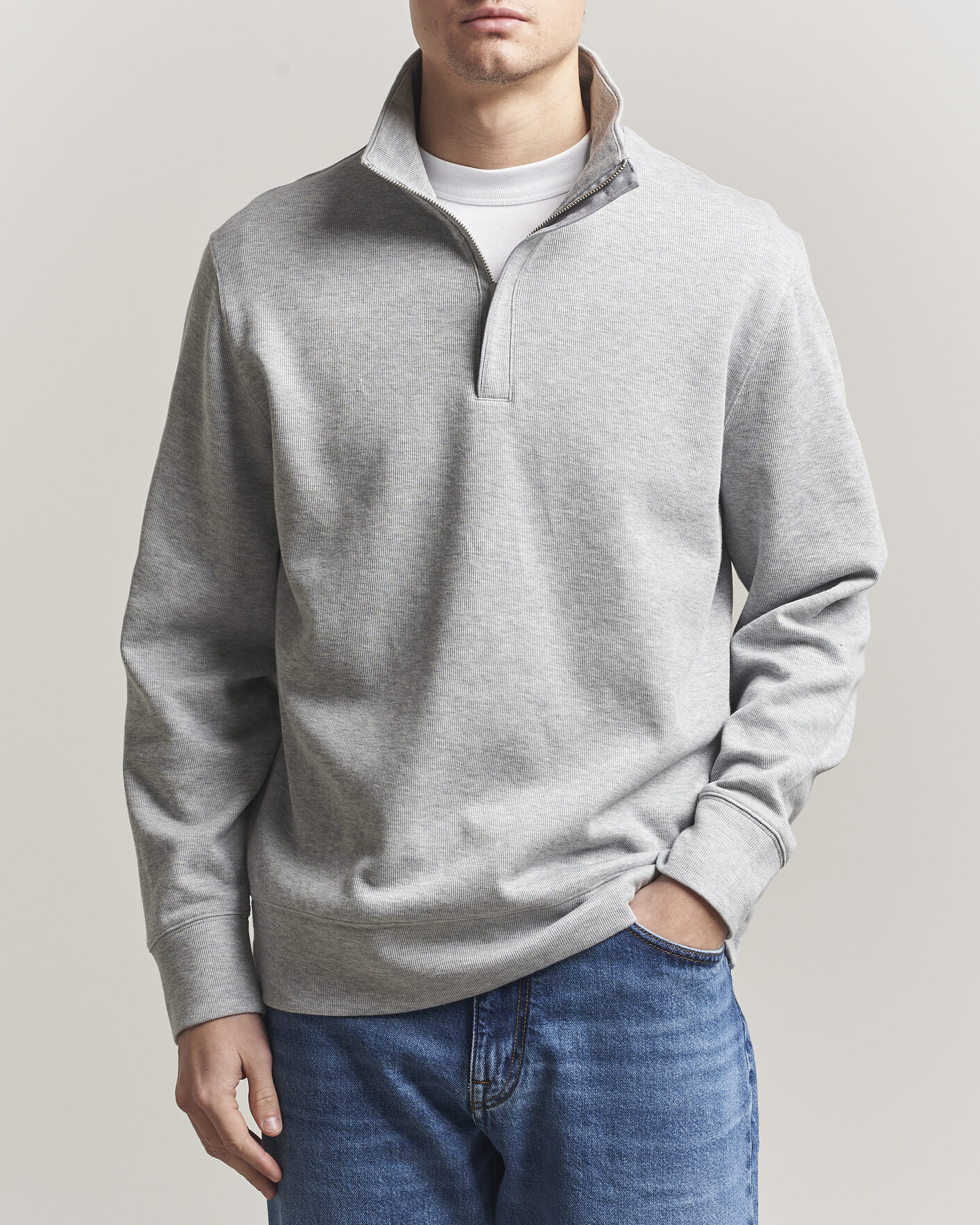 Hombres | Jerséis y prendas de punto | Gant | Light Sacker Rib Half Zip Grey Melange