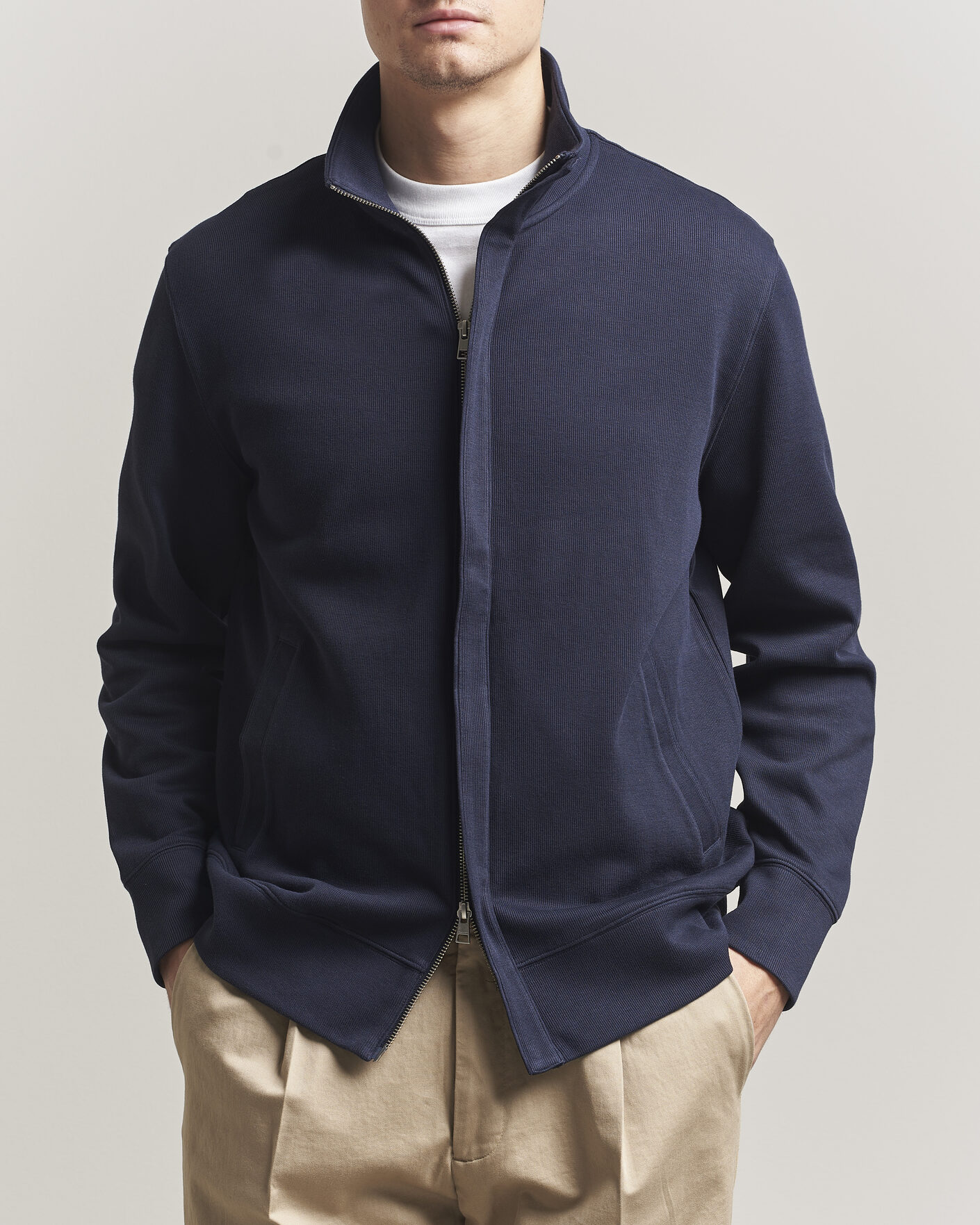 Hombres | Jerséis y prendas de punto | GANT | Light Sacker Rib Full Zip Evening Blue
