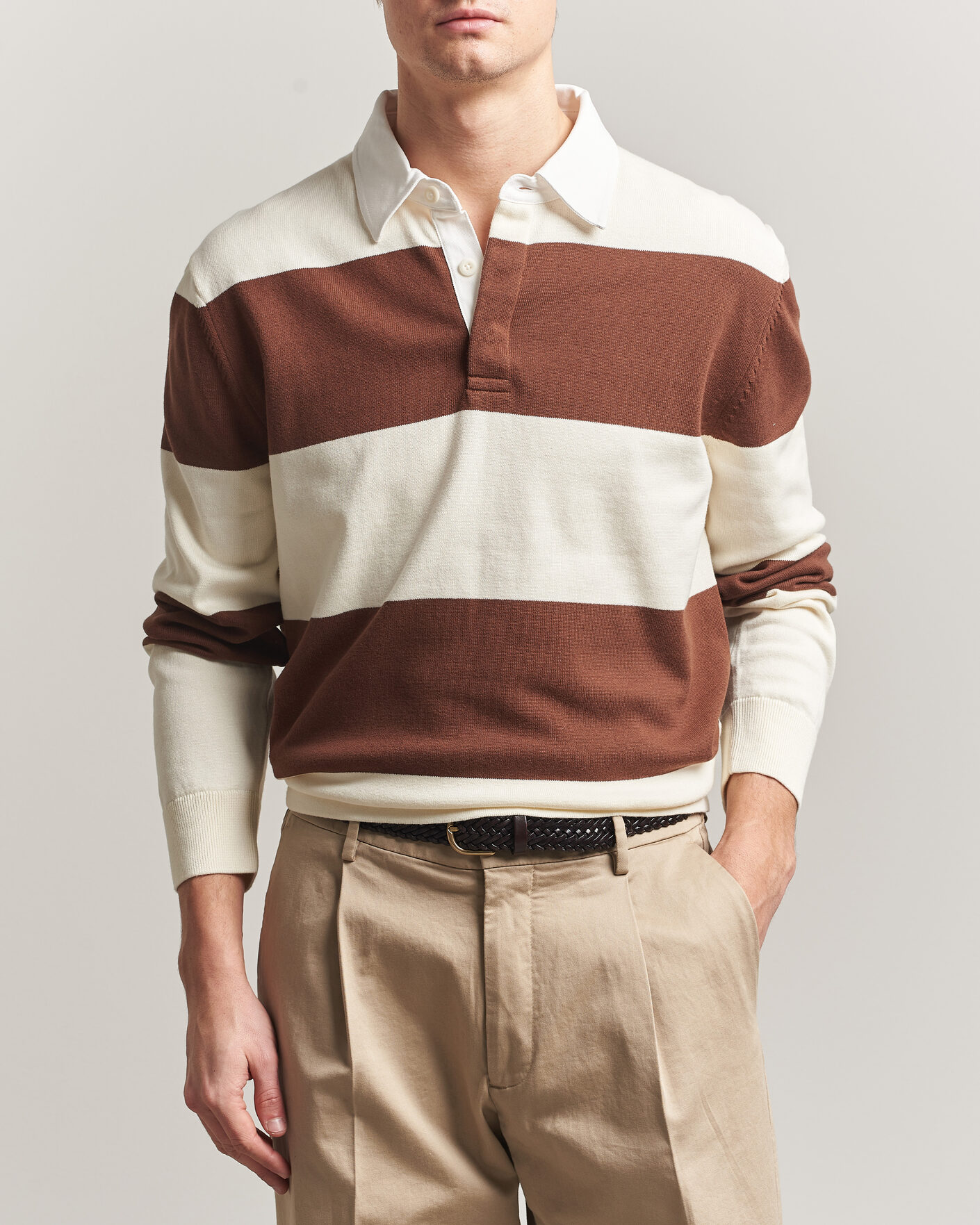 Hombres | Jerséis y prendas de punto | Gant | Barstriped Knitted Rugger Cream/Brown