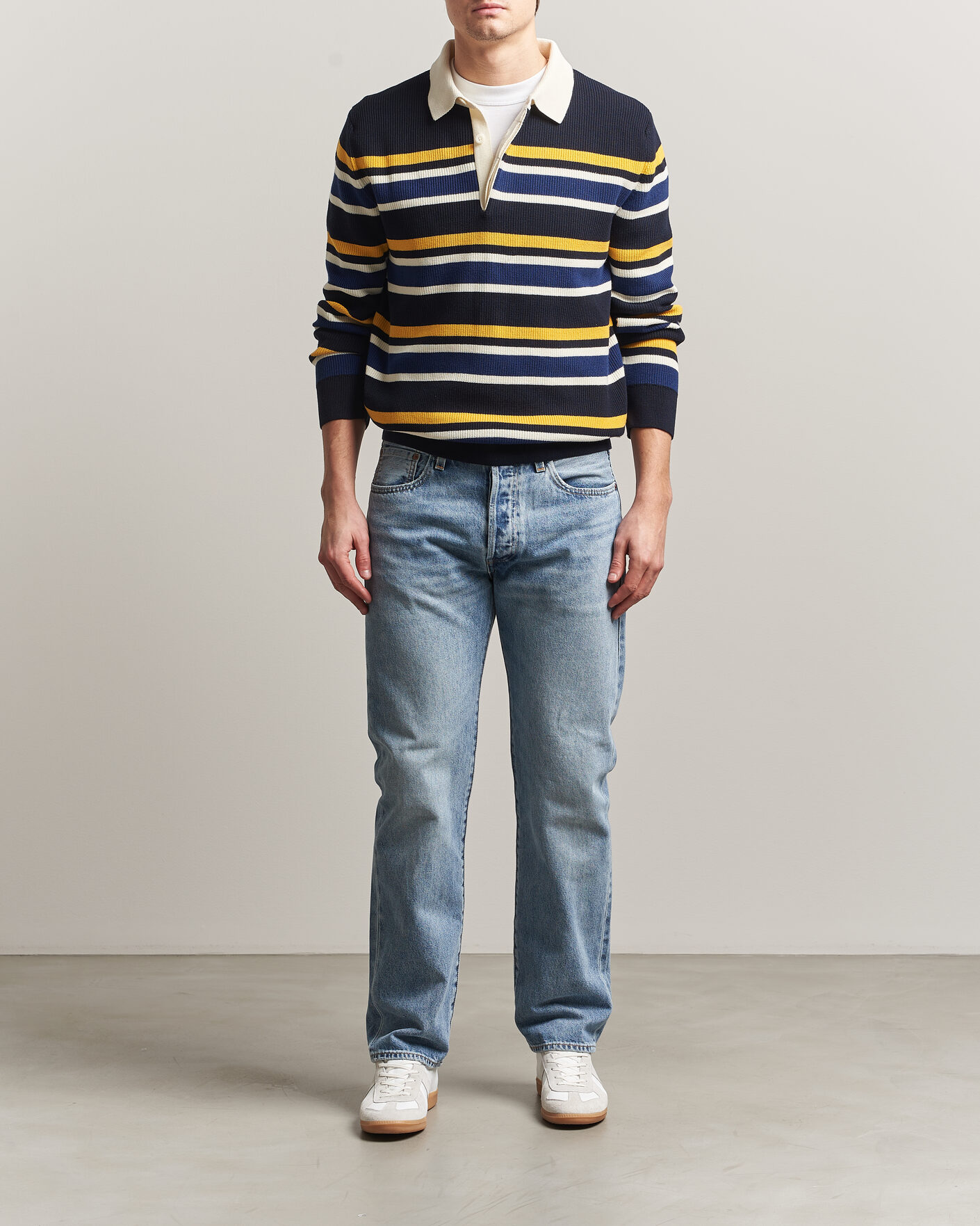 Hombres | Jerséis y prendas de punto | Gant | Multisptriped Knitted Rugger Evening Blue
