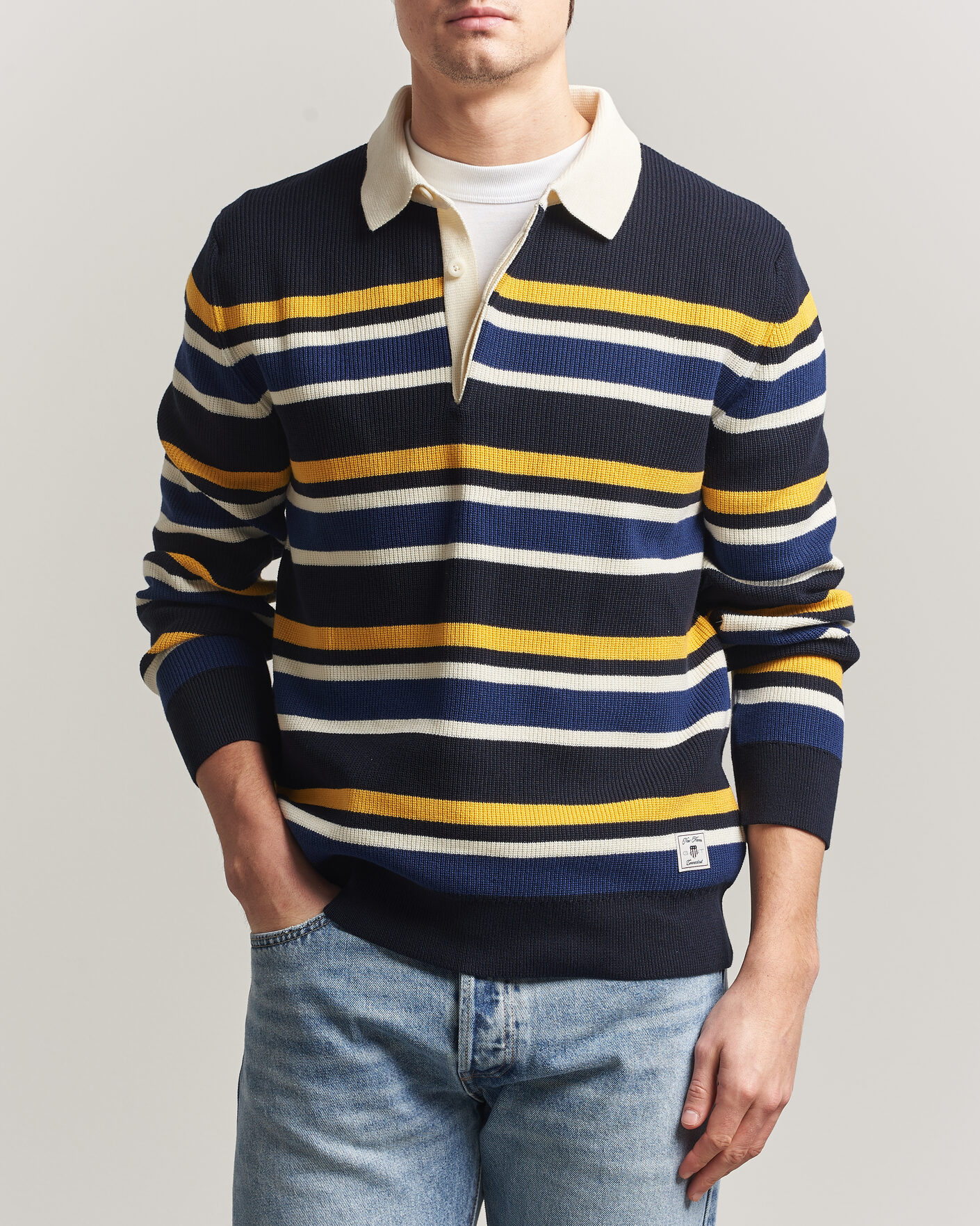 Hombres | Jerséis y prendas de punto | Gant | Multisptriped Knitted Rugger Evening Blue