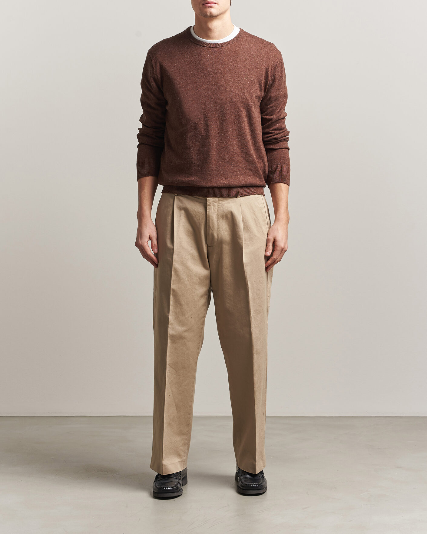Hombres | Jerséis y prendas de punto | Gant | Cotton/Linen Slub Knitted Sweater Hazelnut Melange