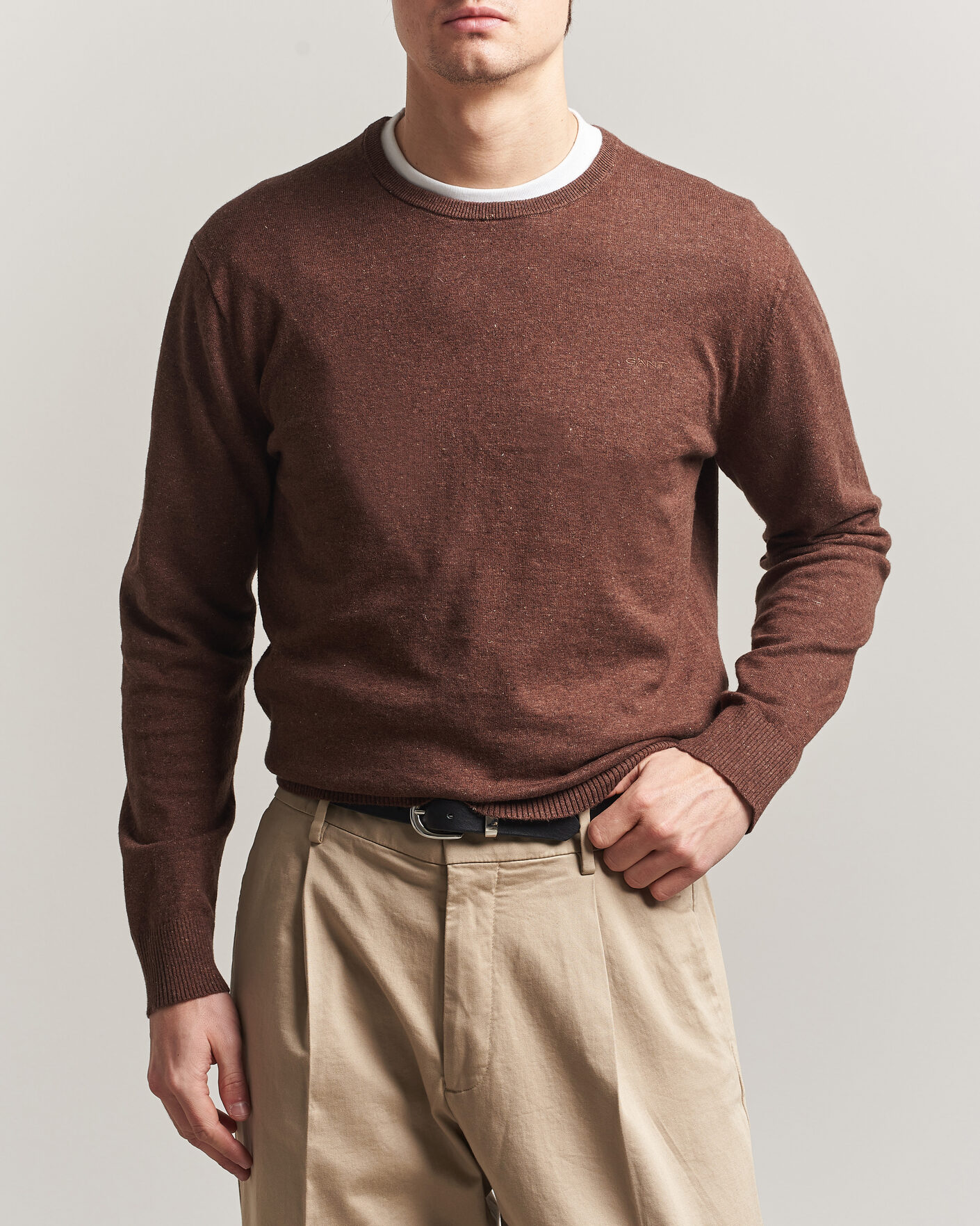 Hombres | Jerséis y prendas de punto | Gant | Cotton/Linen Slub Knitted Sweater Hazelnut Melange