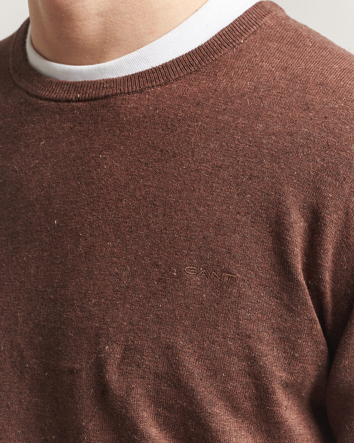 Hombres | Jerséis y prendas de punto | Gant | Cotton/Linen Slub Knitted Sweater Hazelnut Melange