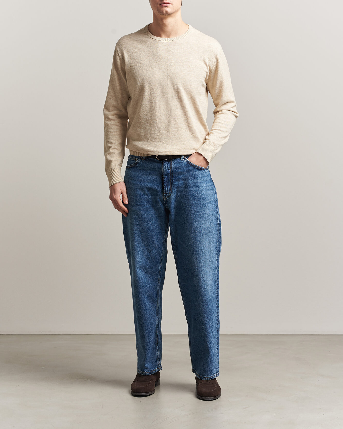 Hombres | Jerséis y prendas de punto | Gant | Cotton/Linen Slub Knitted Sweater Seed Melange