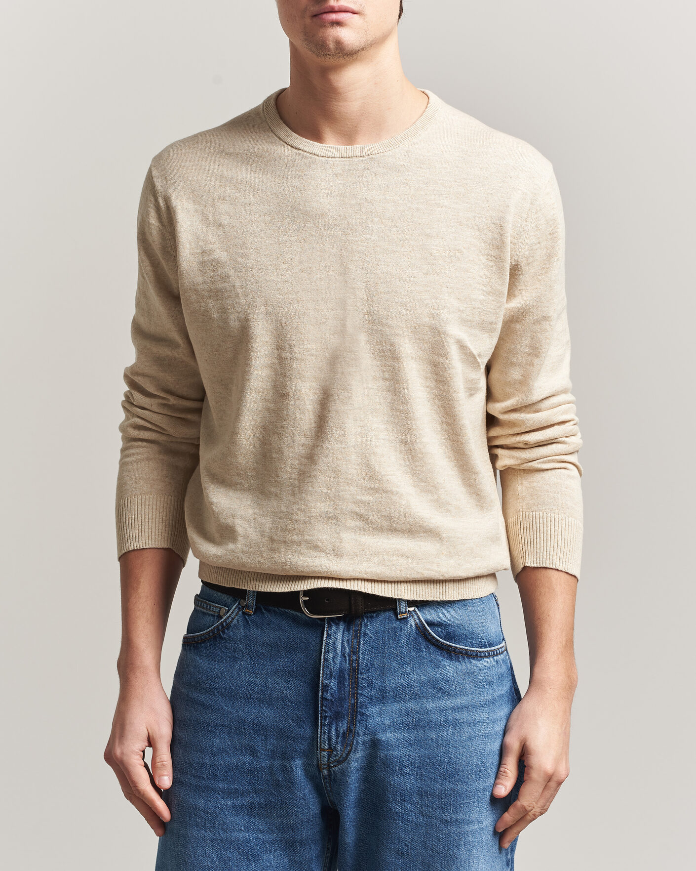 Hombres | Jerséis y prendas de punto | Gant | Cotton/Linen Slub Knitted Sweater Seed Melange