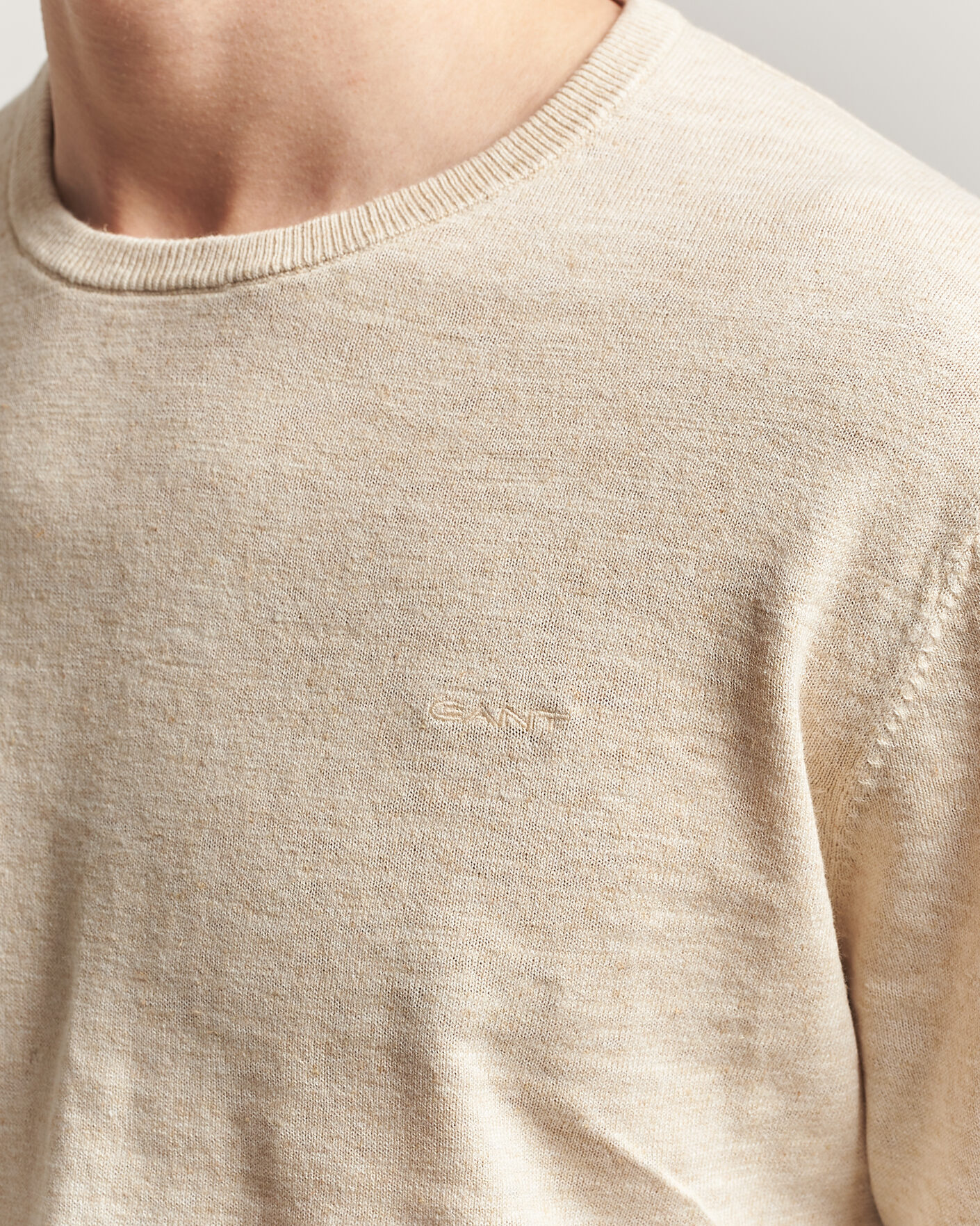 Hombres | Jerséis y prendas de punto | Gant | Cotton/Linen Slub Knitted Sweater Seed Melange