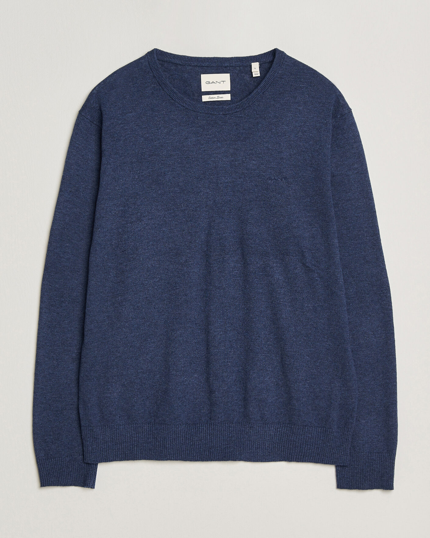 Hombres | Jerséis y prendas de punto | GANT | Cotton/Linen Slub Knitted Sweater Dark Indigo Melange