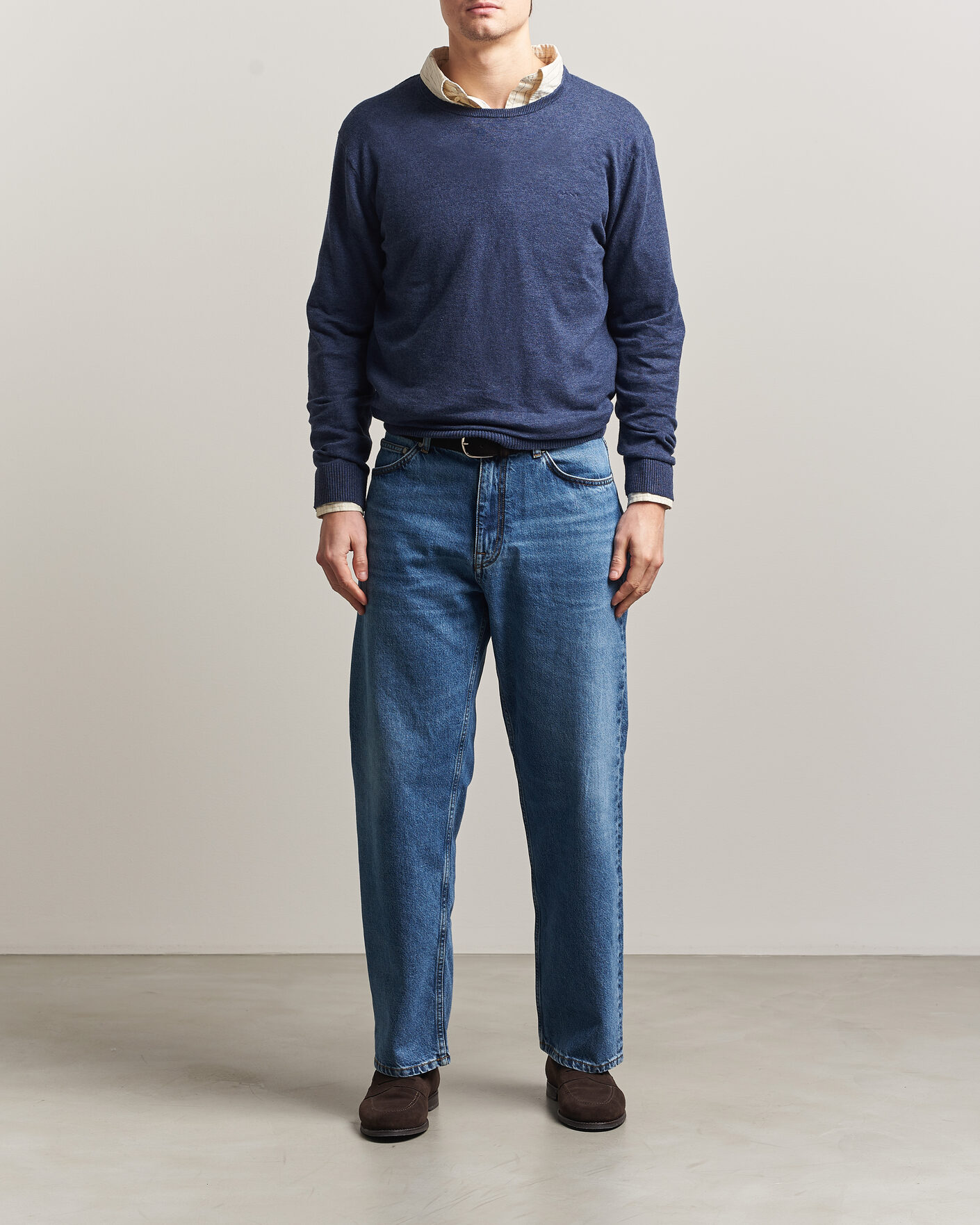 Hombres | Jerséis y prendas de punto | Gant | Cotton/Linen Slub Knitted Sweater Dark Indigo Melange