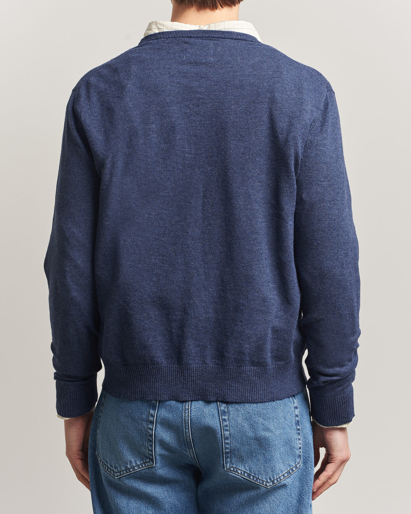 Hombres | Jerséis y prendas de punto | GANT | Cotton/Linen Slub Knitted Sweater Dark Indigo Melange
