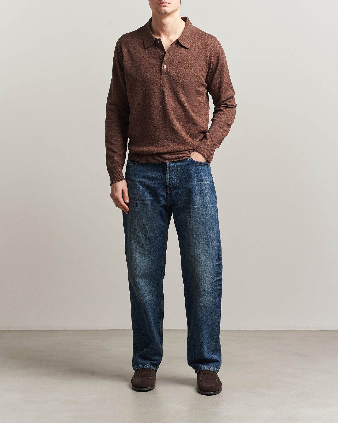 Hombres | Jerséis y prendas de punto | GANT | Cotton/Linen Slub Knitted Polo Hazelnut Melange