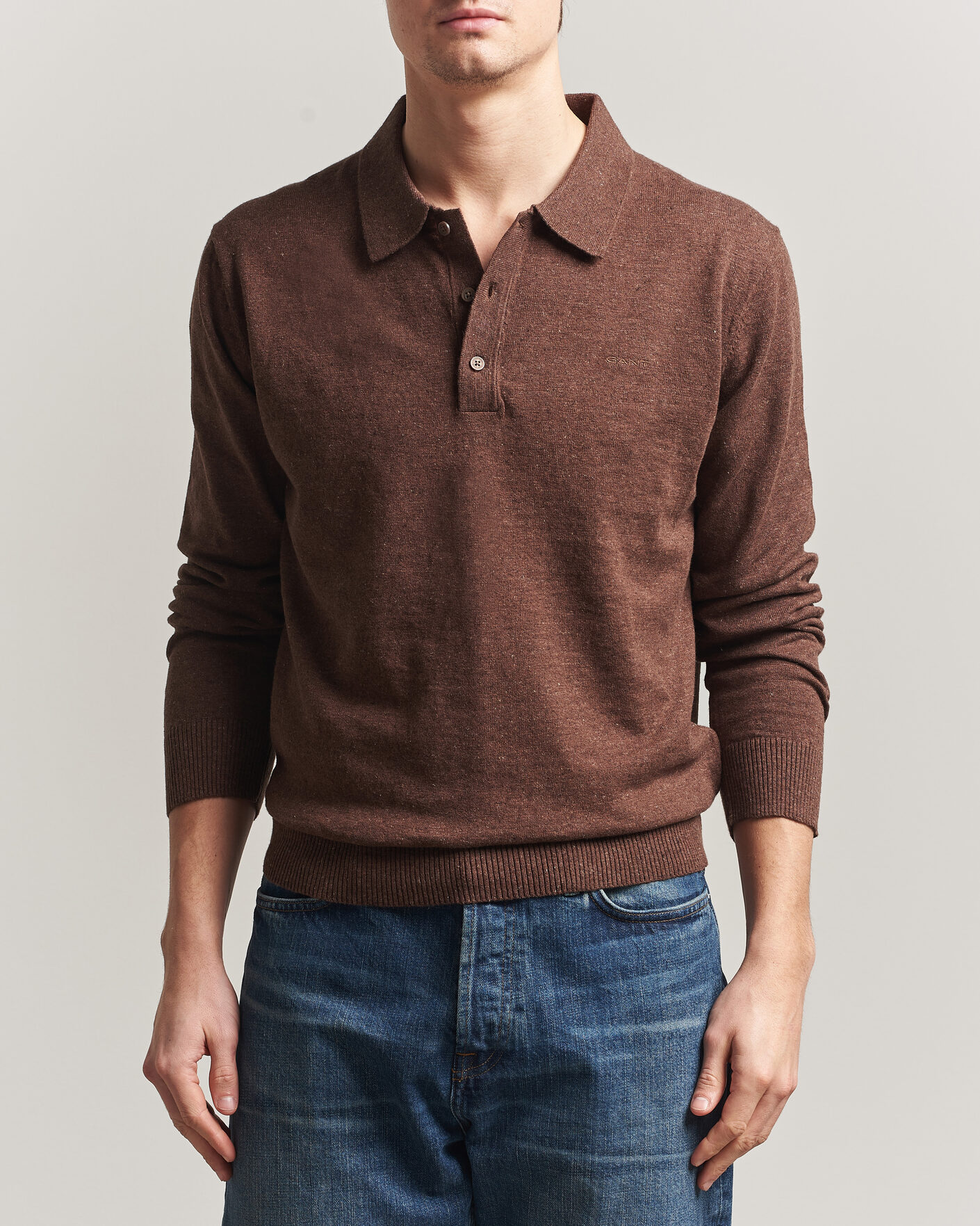 Hombres | Jerséis y prendas de punto | Gant | Cotton/Linen Slub Knitted Polo Hazelnut Melange