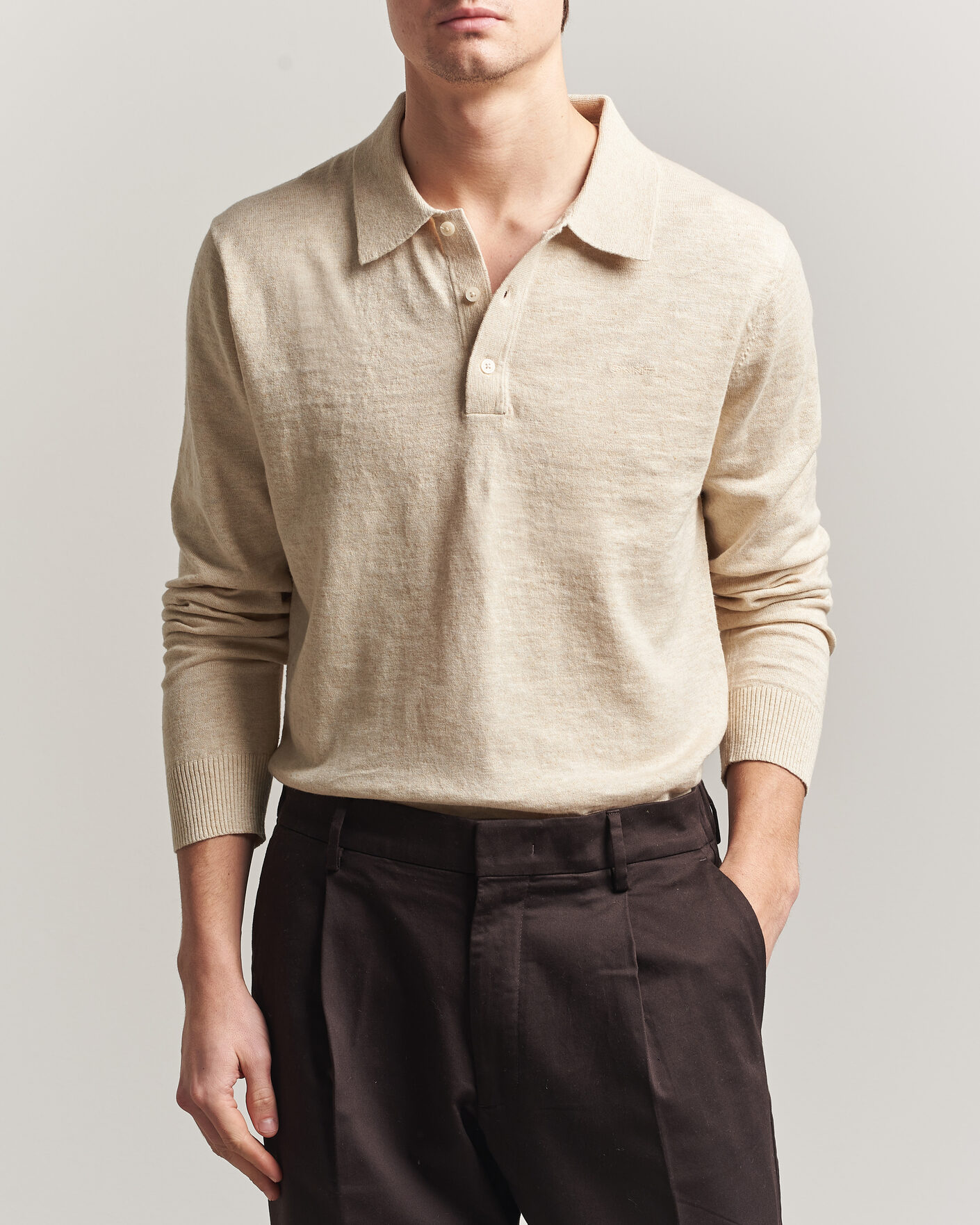 Hombres | Jerséis y prendas de punto | Gant | Cotton/Linen Slub Knitted Polo Seed Melange