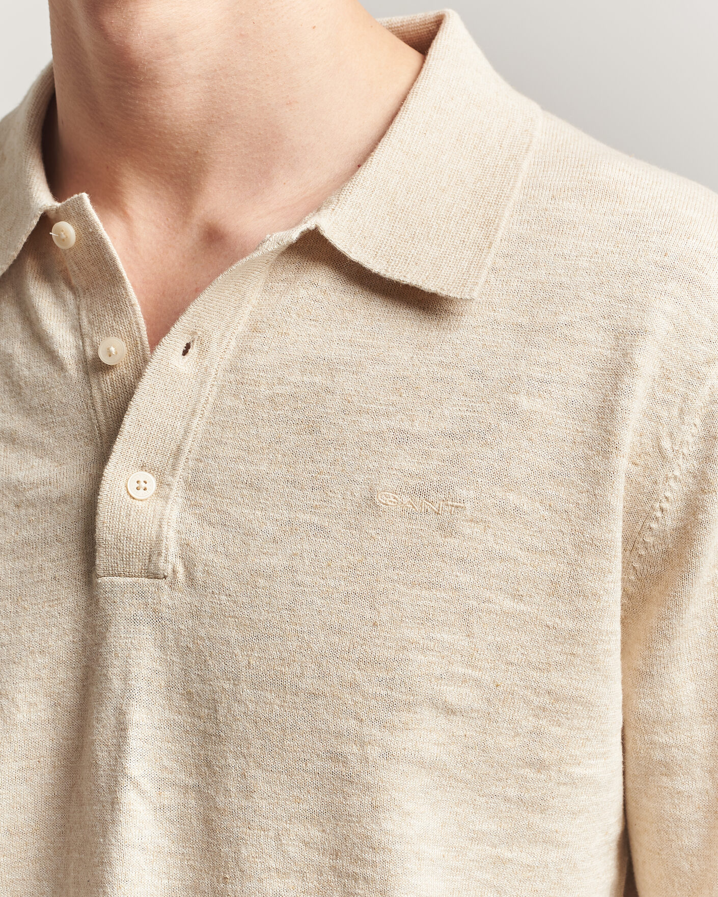 Hombres | Jerséis y prendas de punto | Gant | Cotton/Linen Slub Knitted Polo Seed Melange