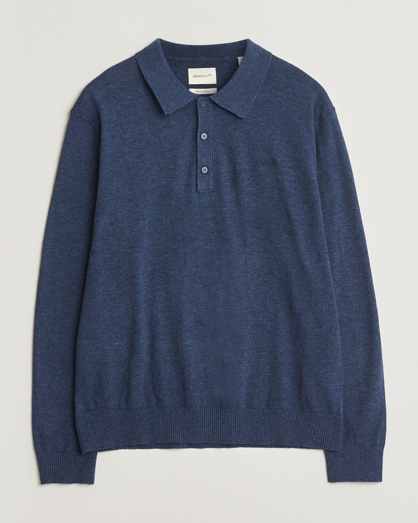 Hombres | Jerséis y prendas de punto | GANT | Cotton/Linen Slub Knitted Polo Dark Indigo Melange