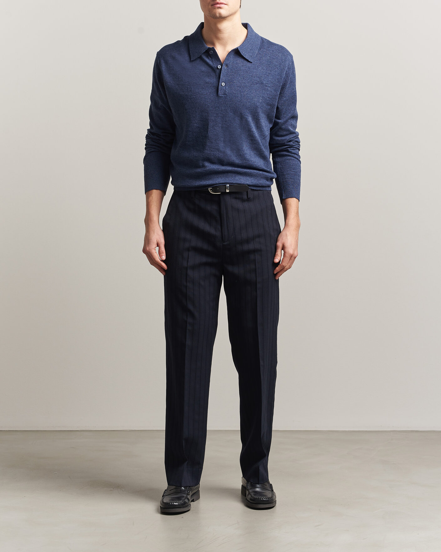 Hombres | Jerséis y prendas de punto | Gant | Cotton/Linen Slub Knitted Polo Dark Indigo Melange