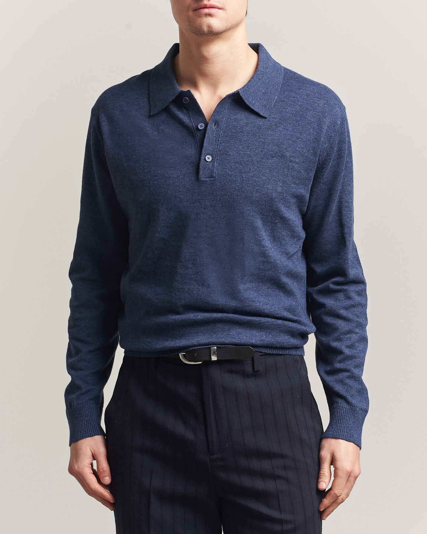 Hombres | Jerséis y prendas de punto | Gant | Cotton/Linen Slub Knitted Polo Dark Indigo Melange