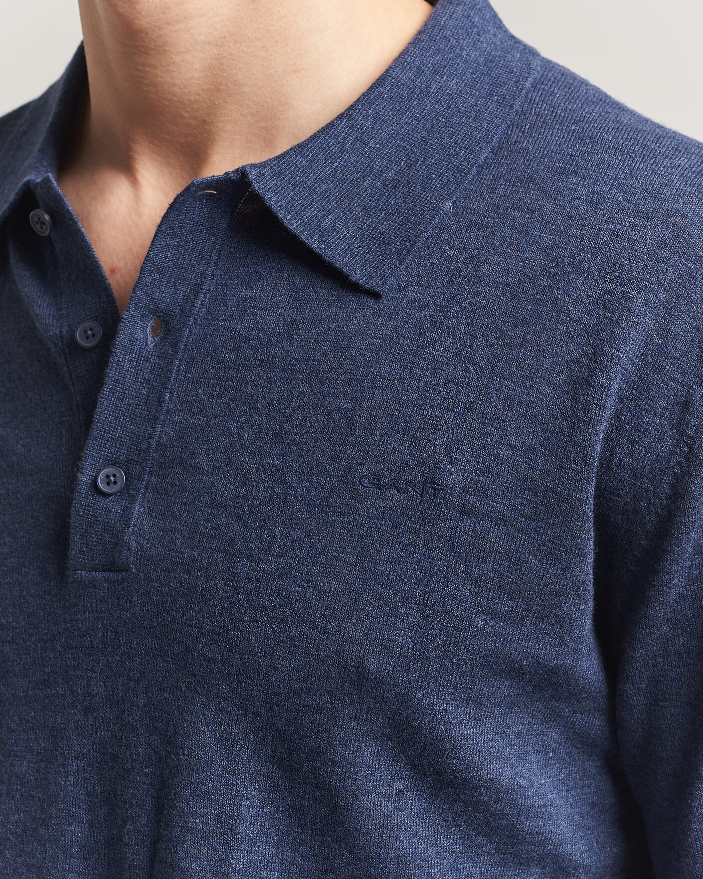 Hombres | Jerséis y prendas de punto | GANT | Cotton/Linen Slub Knitted Polo Dark Indigo Melange
