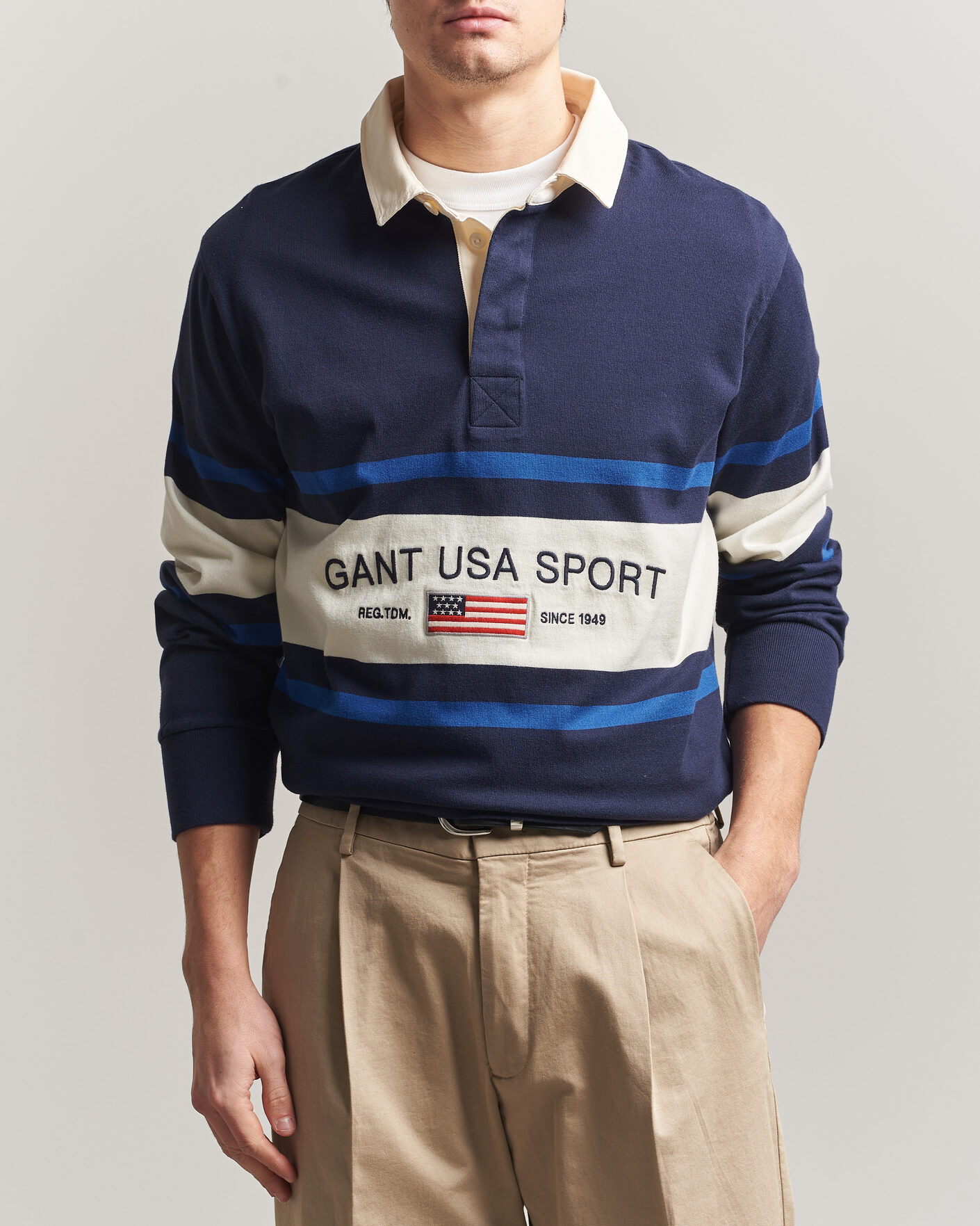 Hombres | Jerséis y prendas de punto | Gant | Striped Rugger Evening Blue