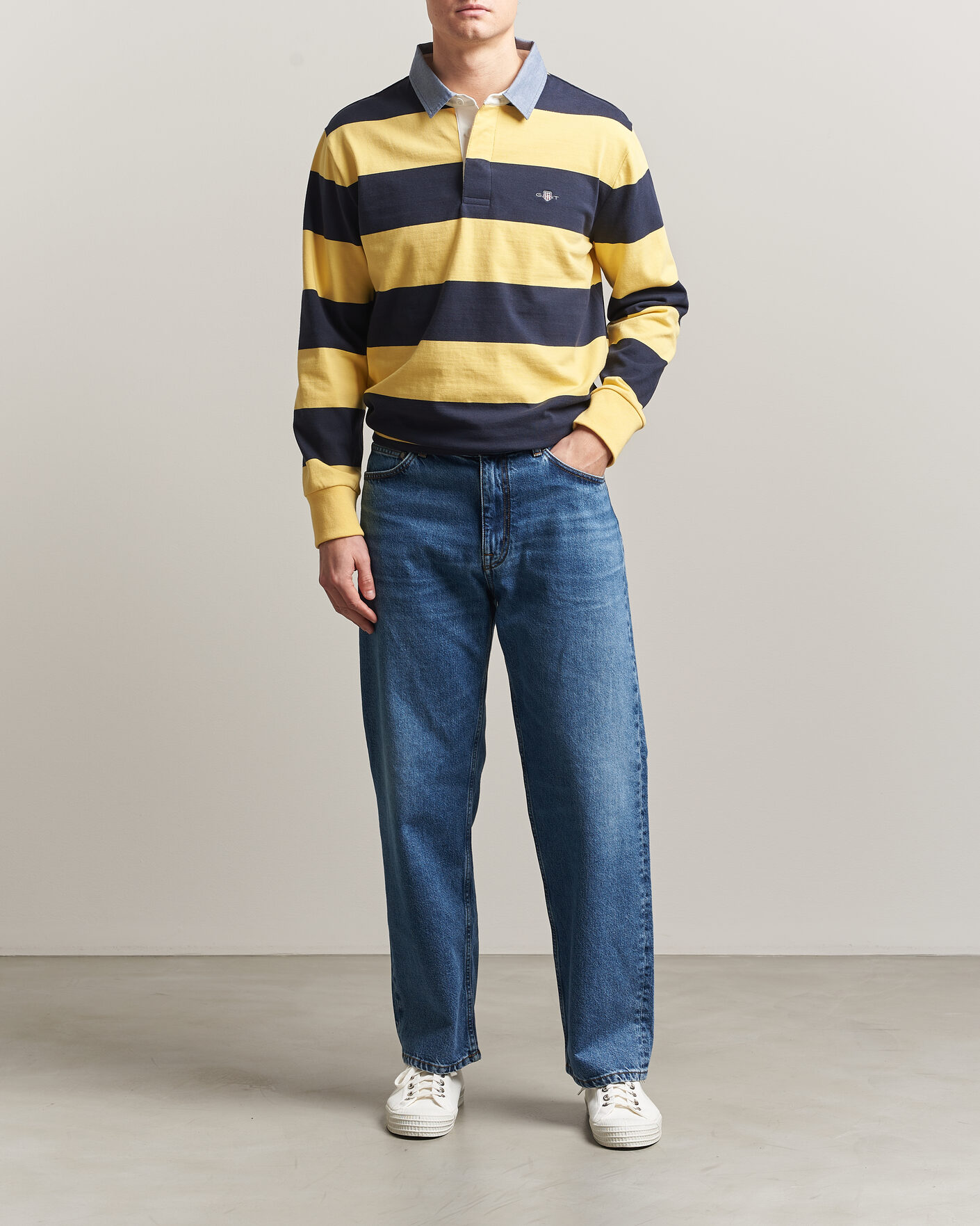 Hombres | Jerséis y prendas de punto | GANT | Chambray Striped Heavy Rugger Banana Yellow