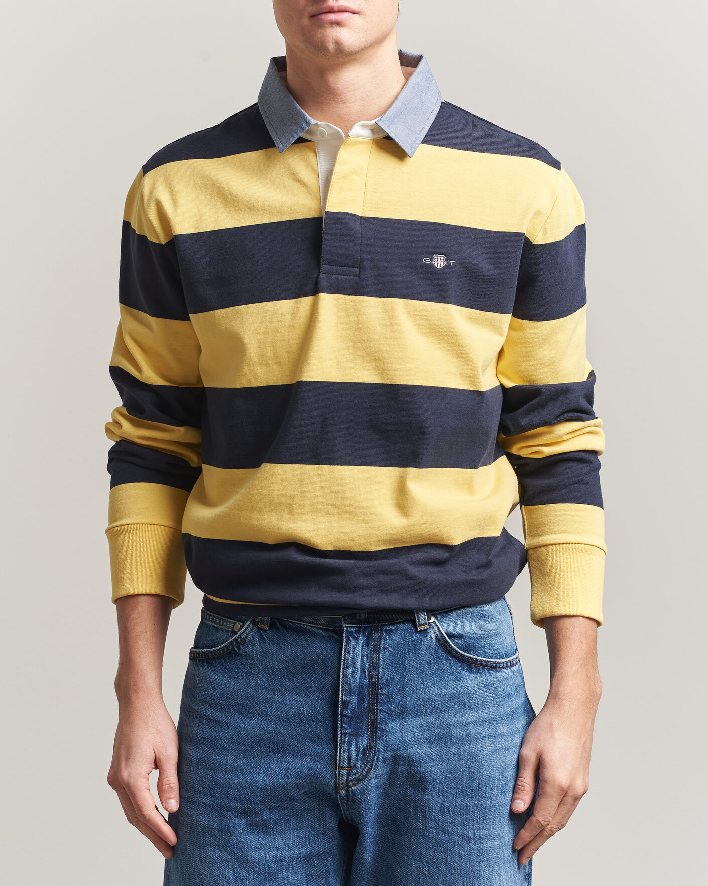 Hombres | Jerséis y prendas de punto | Gant | Chambray Striped Heavy Rugger Banana Yellow