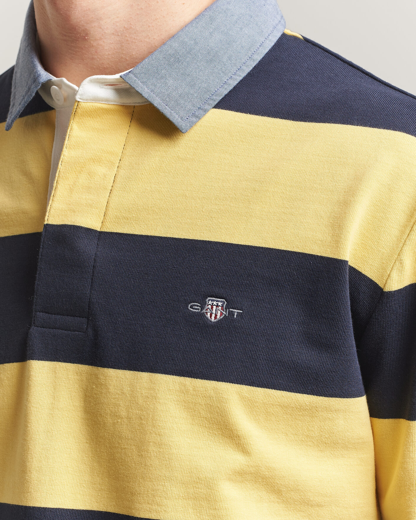 Hombres | Jerséis y prendas de punto | GANT | Chambray Striped Heavy Rugger Banana Yellow