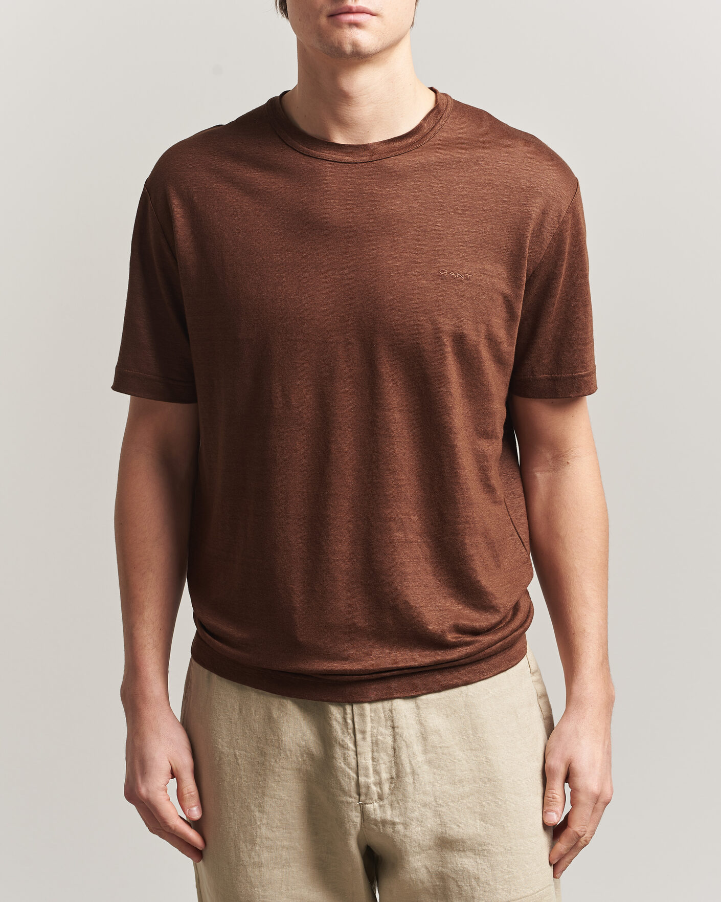 Hombres | Camisetas | Gant | Linen T-Shirt Mahogany Brown