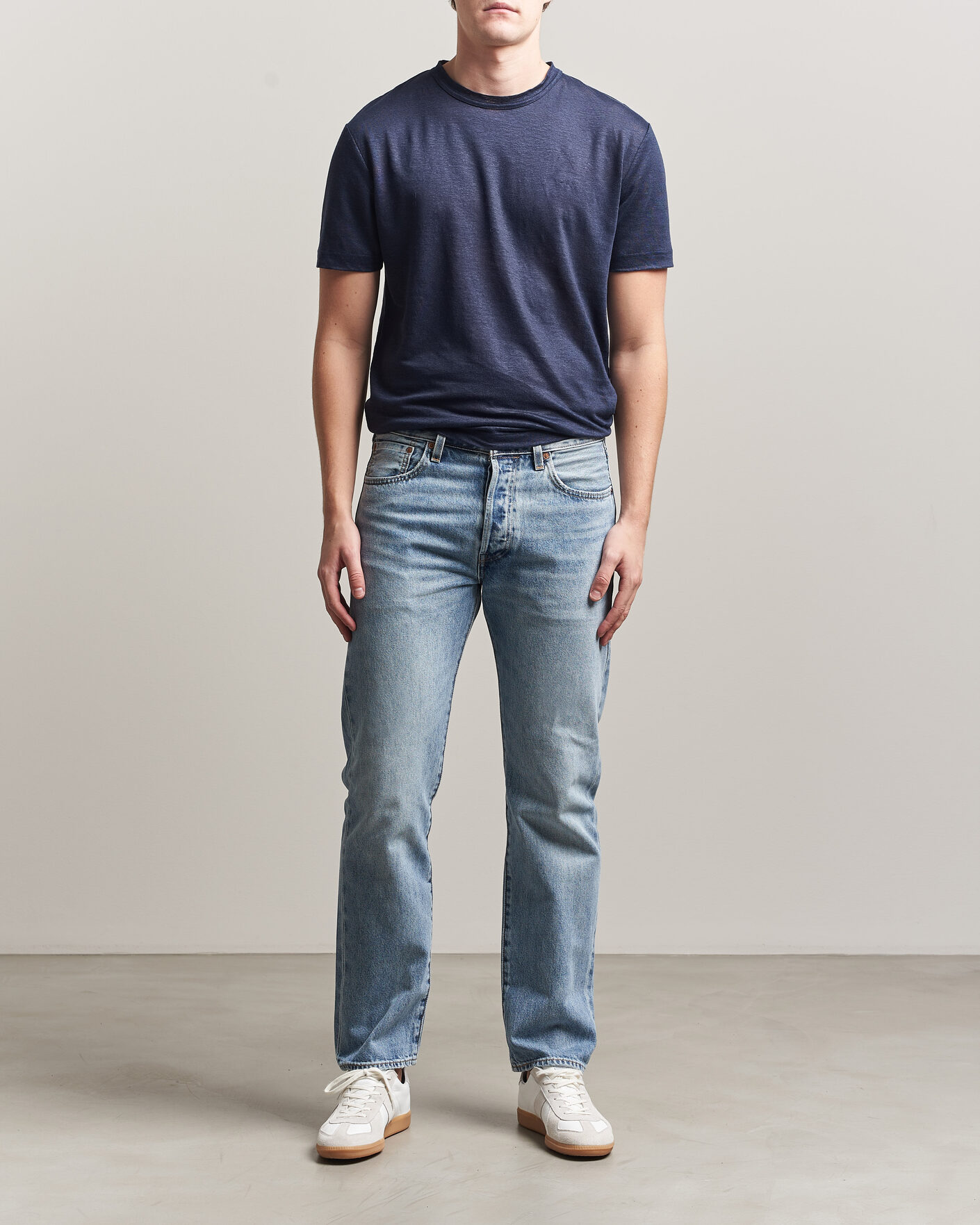 Hombres | Camisetas | Gant | Linen T-Shirt Evening Blue
