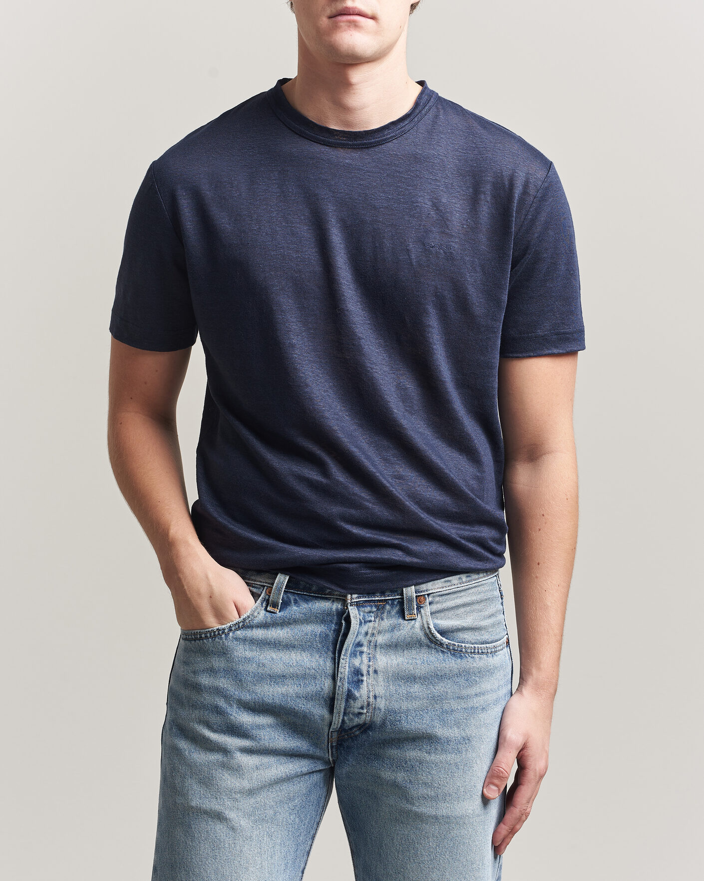 Hombres | Camisetas | GANT | Linen T-Shirt Evening Blue