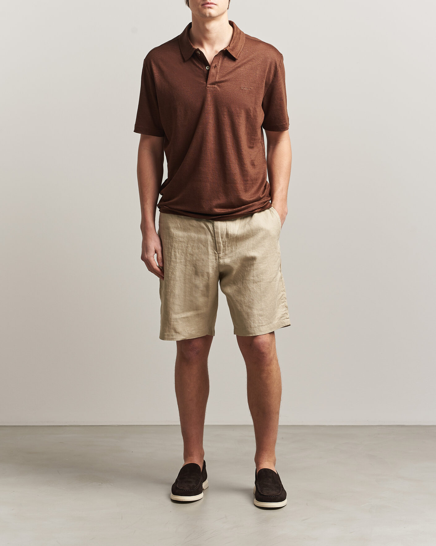 Hombres | Polos | GANT | Linen Polo Mahogany Brown