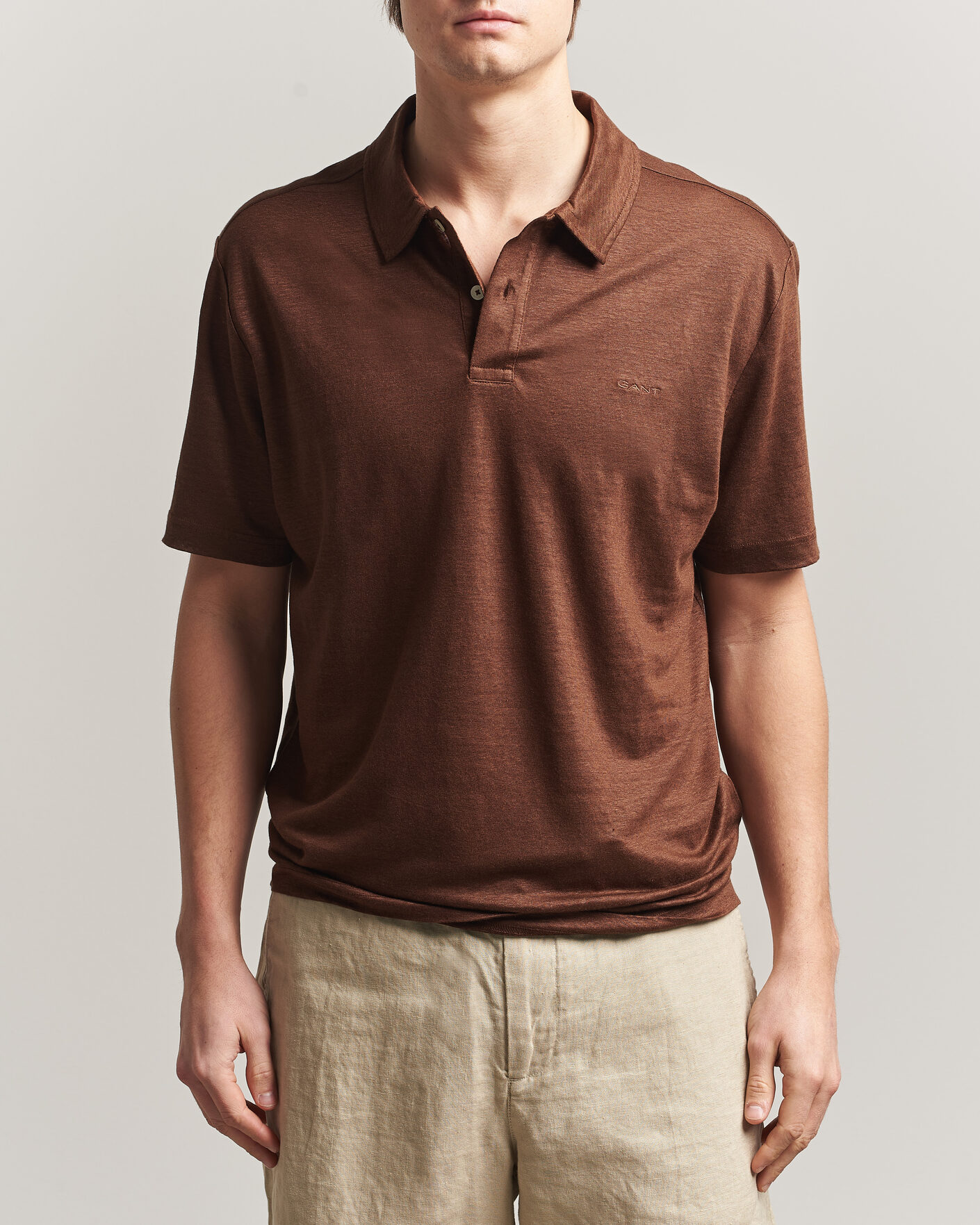 Hombres | Polos | GANT | Linen Polo Mahogany Brown