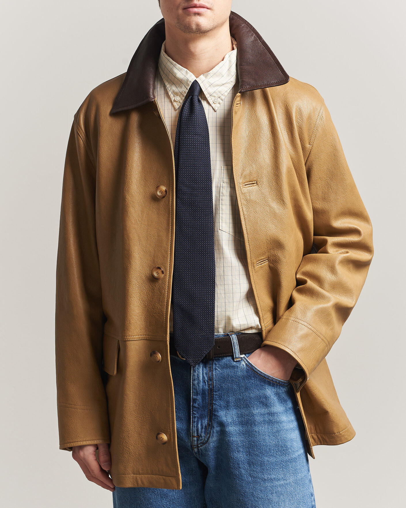 Hombres | Abrigos y chaquetas | Gant | Leather Decker Jacket Warm Khaki