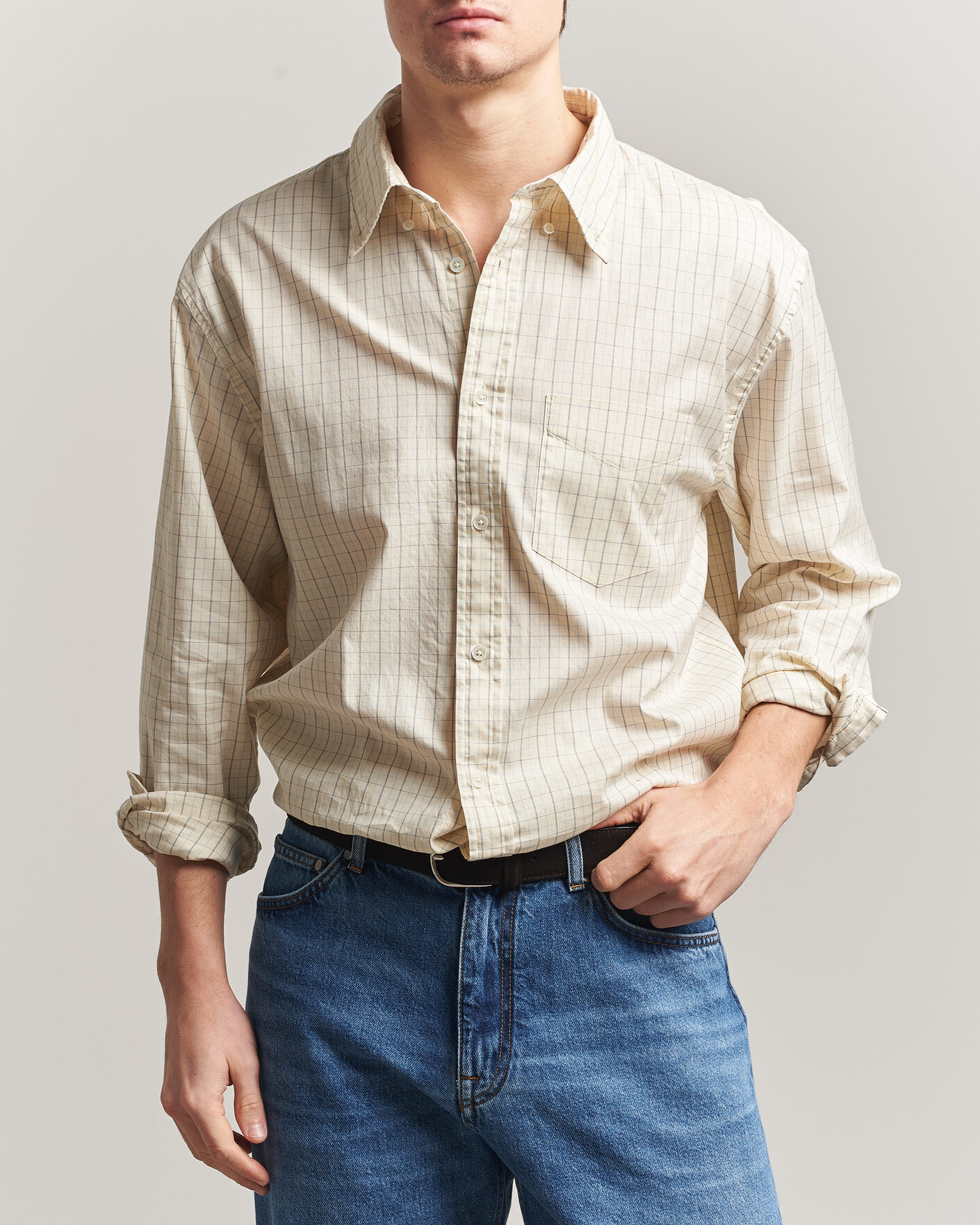 Hombres | Camisas | GANT | Relaxed Fit Dreamy Oxford Checked Shirt Creamed White