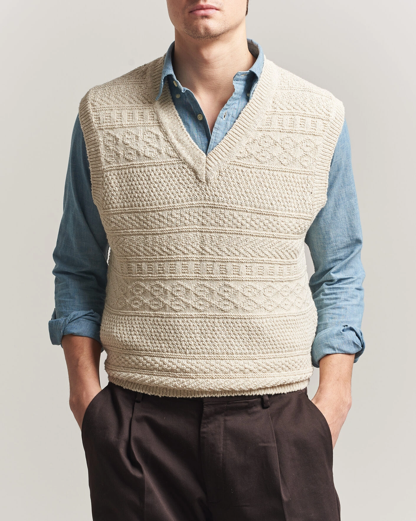 Hombres | Jerséis y prendas de punto | GANT | Cotton/Linen Textured Vest Creamed White