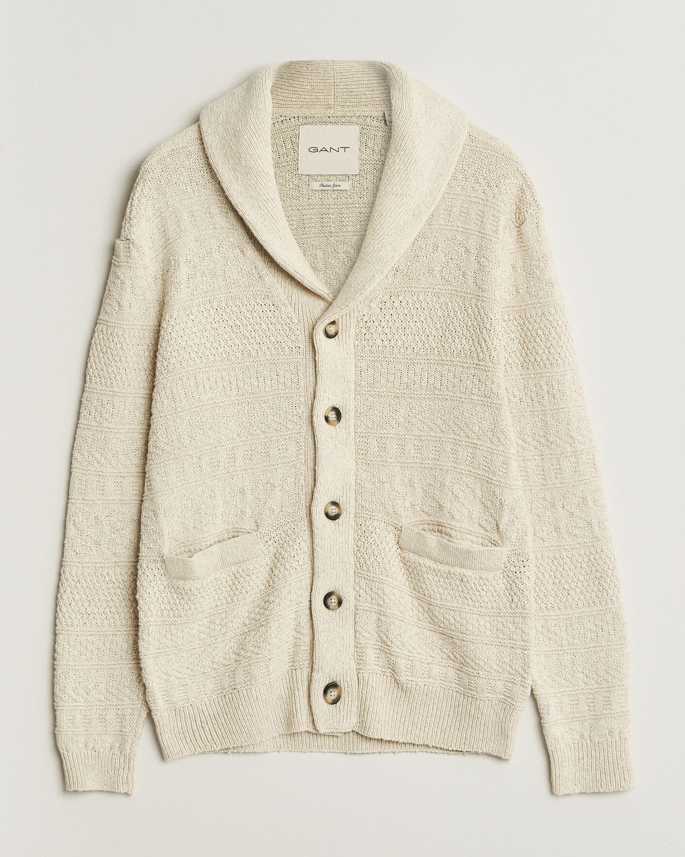 Hombres | Jerséis y prendas de punto | Gant | Cotton/Linen Textured Cardigan Creamed White