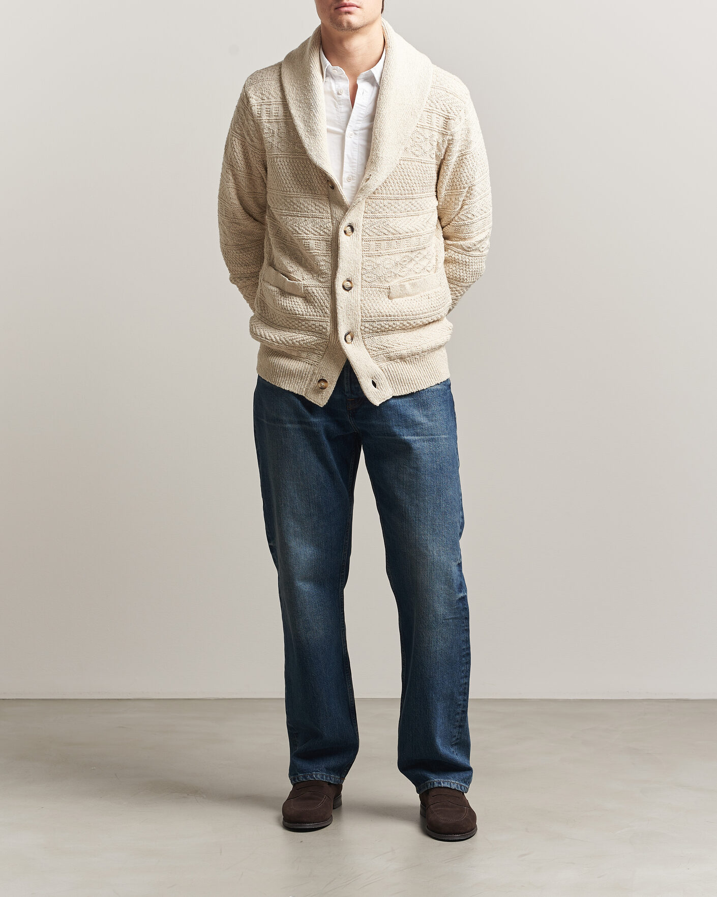 Hombres | Jerséis y prendas de punto | GANT | Cotton/Linen Textured Cardigan Creamed White
