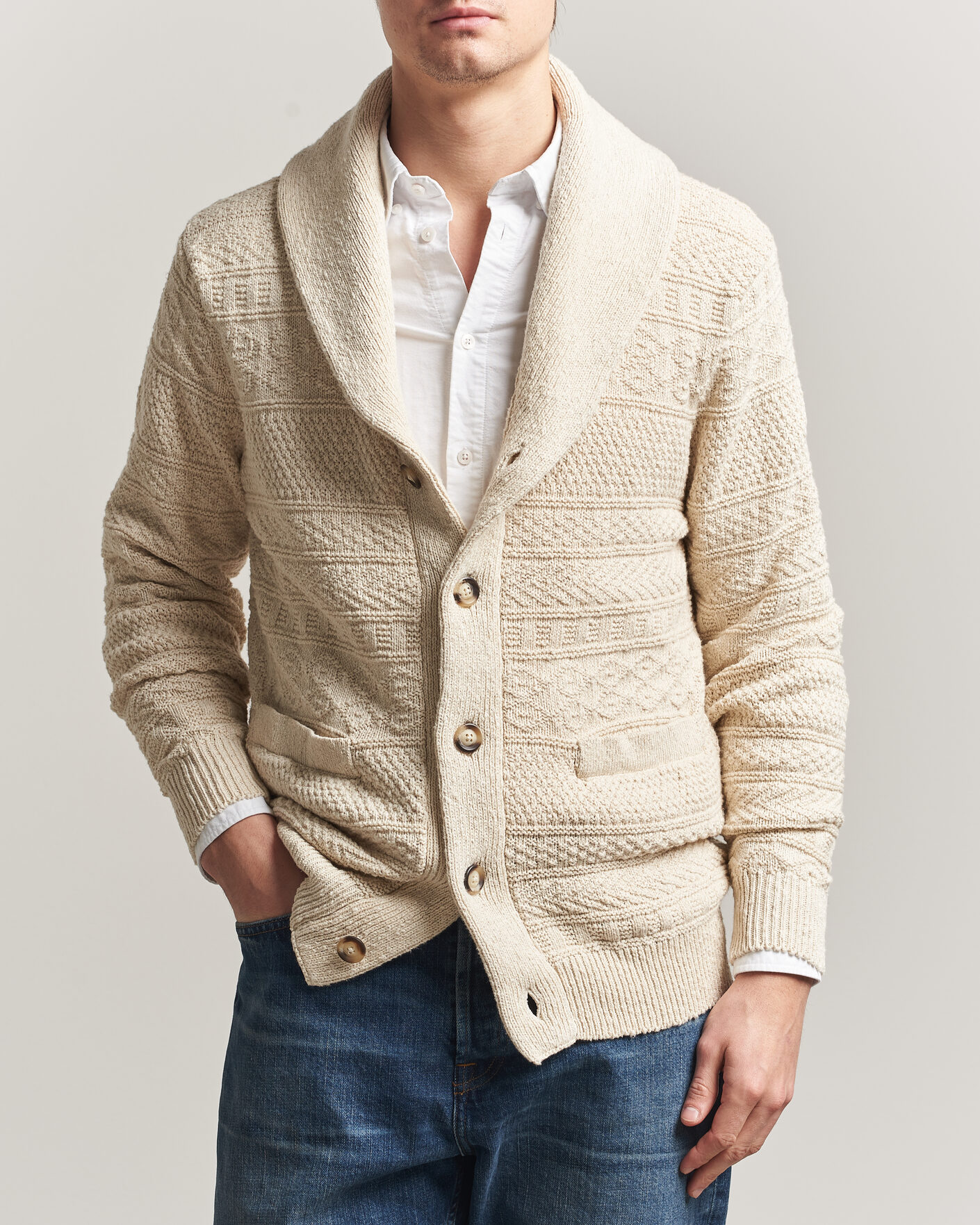 Hombres | Jerséis y prendas de punto | Gant | Cotton/Linen Textured Cardigan Creamed White