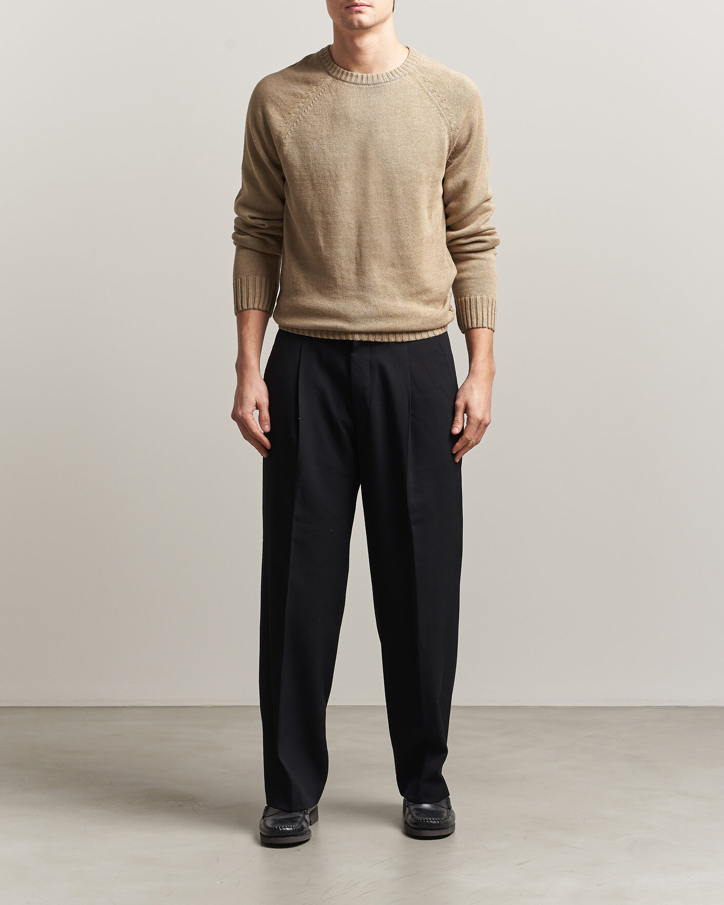 Hombres | Jerséis y prendas de punto | Gant | Linen/Cotton Crew Neck Sweater Dark Khaki