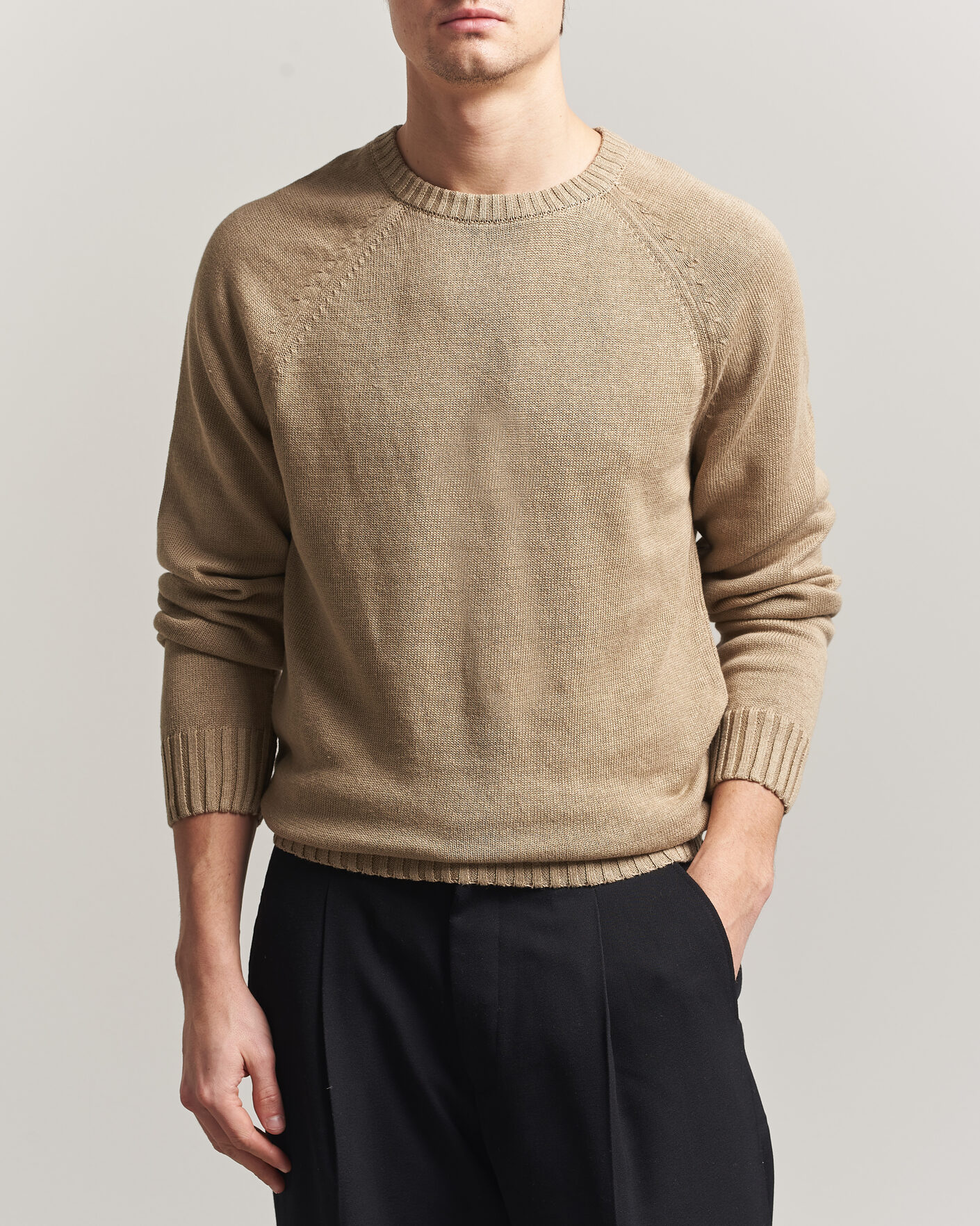 Hombres | Jerséis y prendas de punto | Gant | Linen/Cotton Crew Neck Sweater Dark Khaki