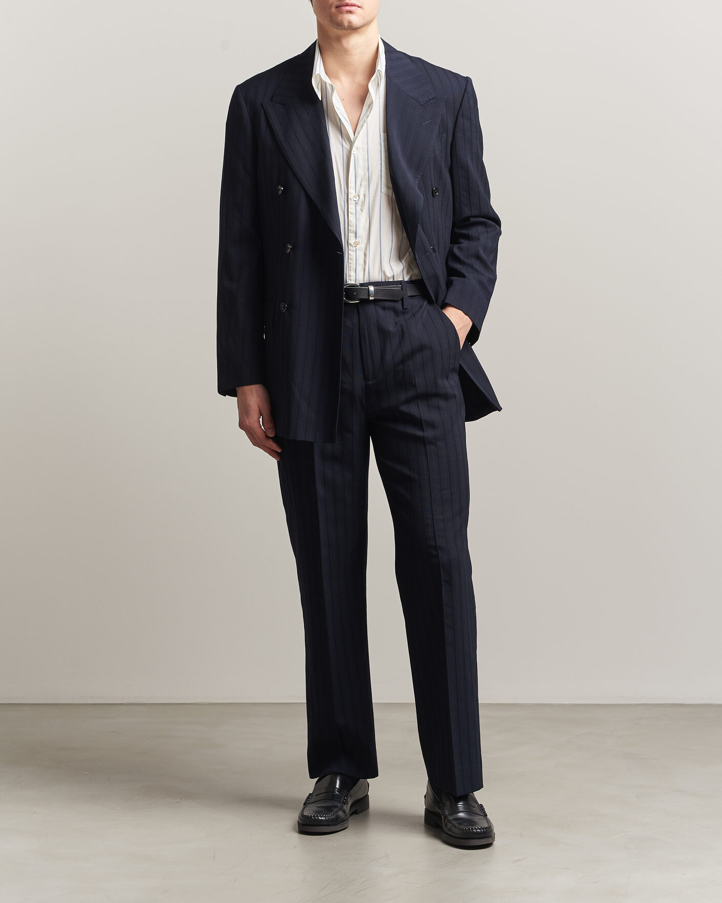 Hombres | Pantalones | GANT | Tonal Pinstriped Suit Pants Evening Blue