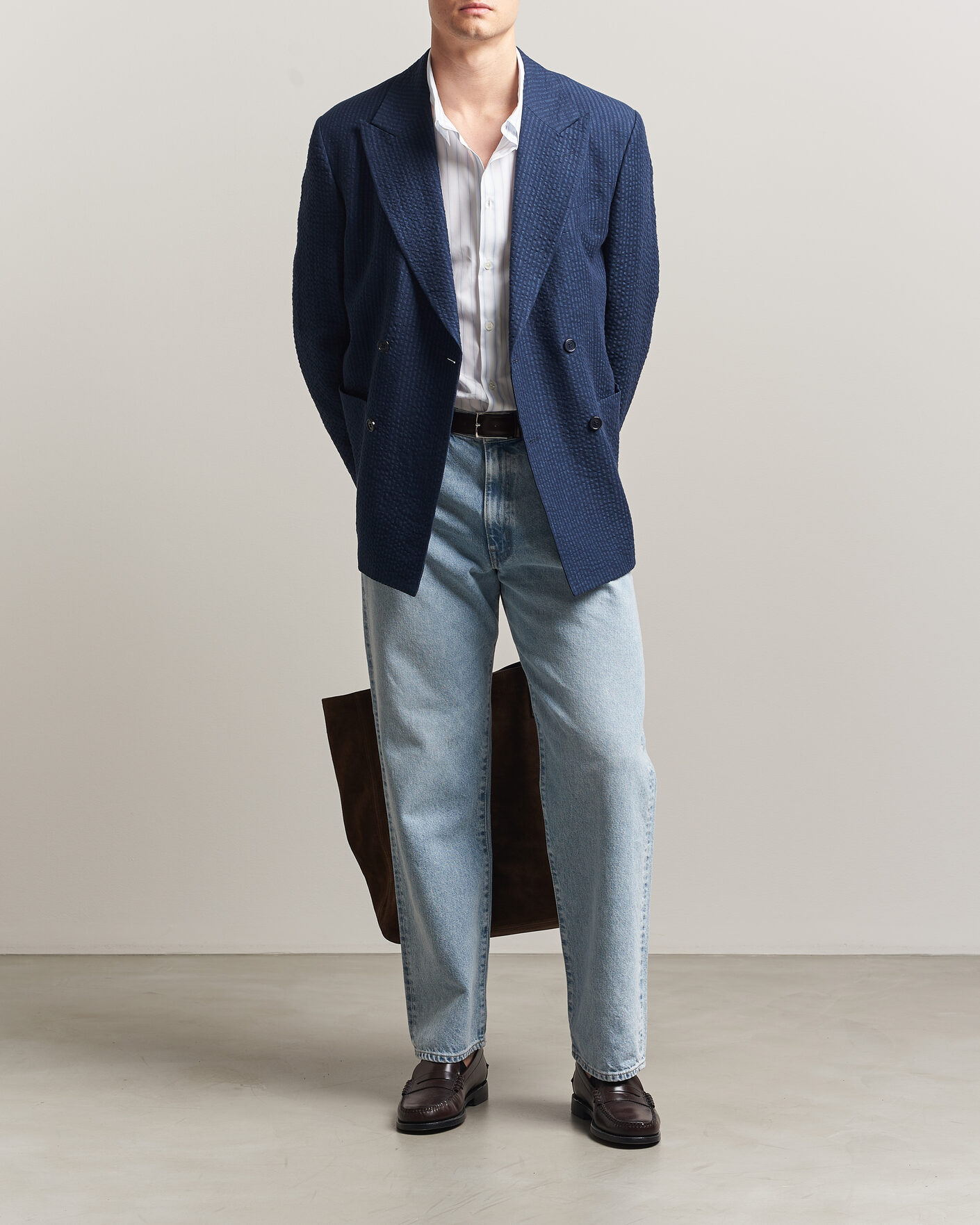 Hombres | Blazers | Gant | Linen Indigo Seersucker Blazer Bid Blue