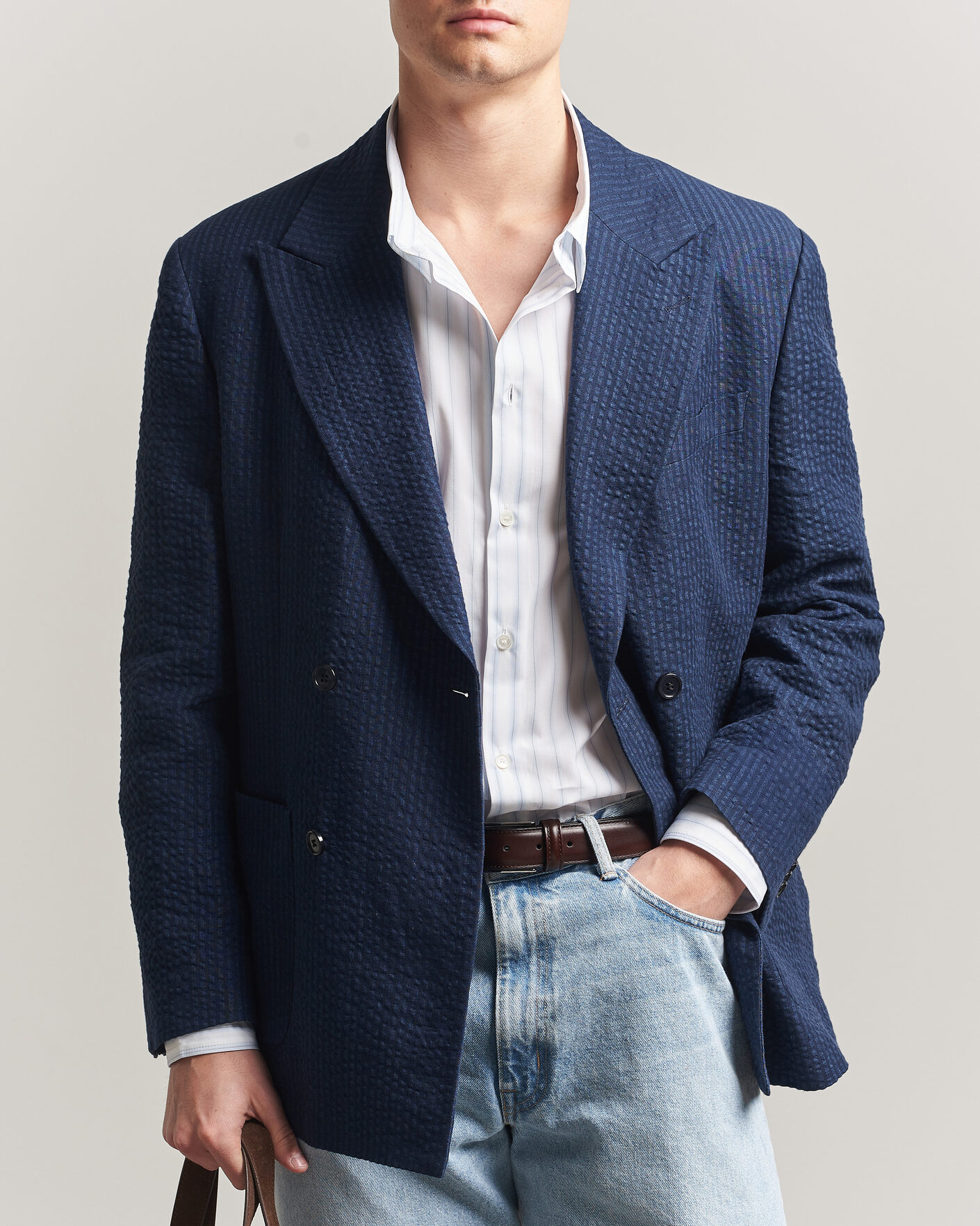 Hombres | Blazers | Gant | Linen Indigo Seersucker Blazer Bid Blue