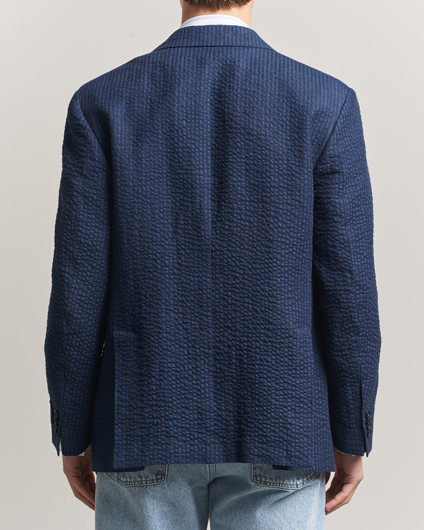 Hombres | Blazers | Gant | Linen Indigo Seersucker Blazer Bid Blue